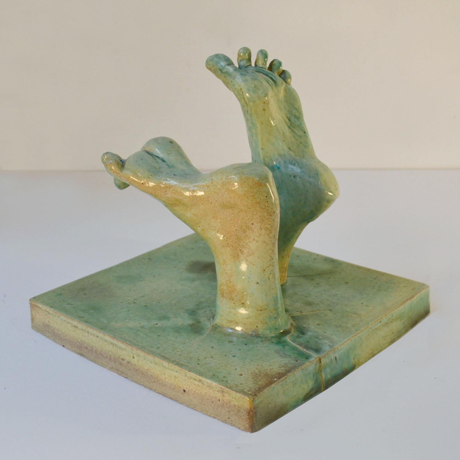 Ceramic Relief tiles with Green Glazed Sculpted Feet In Good Condition For Sale In London, GB