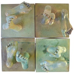 Ceramic Relief with Tapestry of Green Glazed Feet