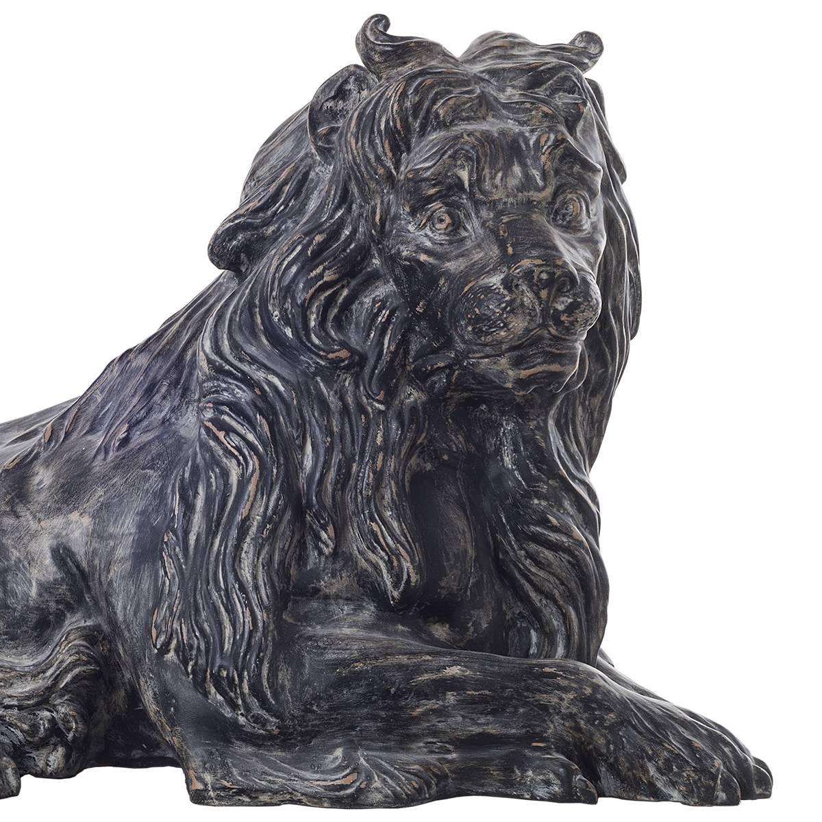 Italian Ceramic Reproduction of Lying Down Lion For Sale