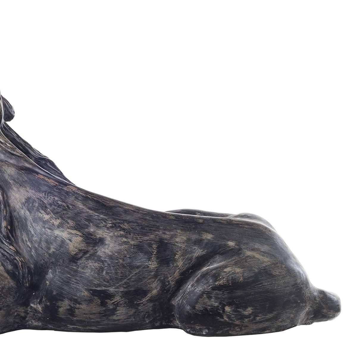 Patinated Ceramic Reproduction of Lying Down Lion For Sale
