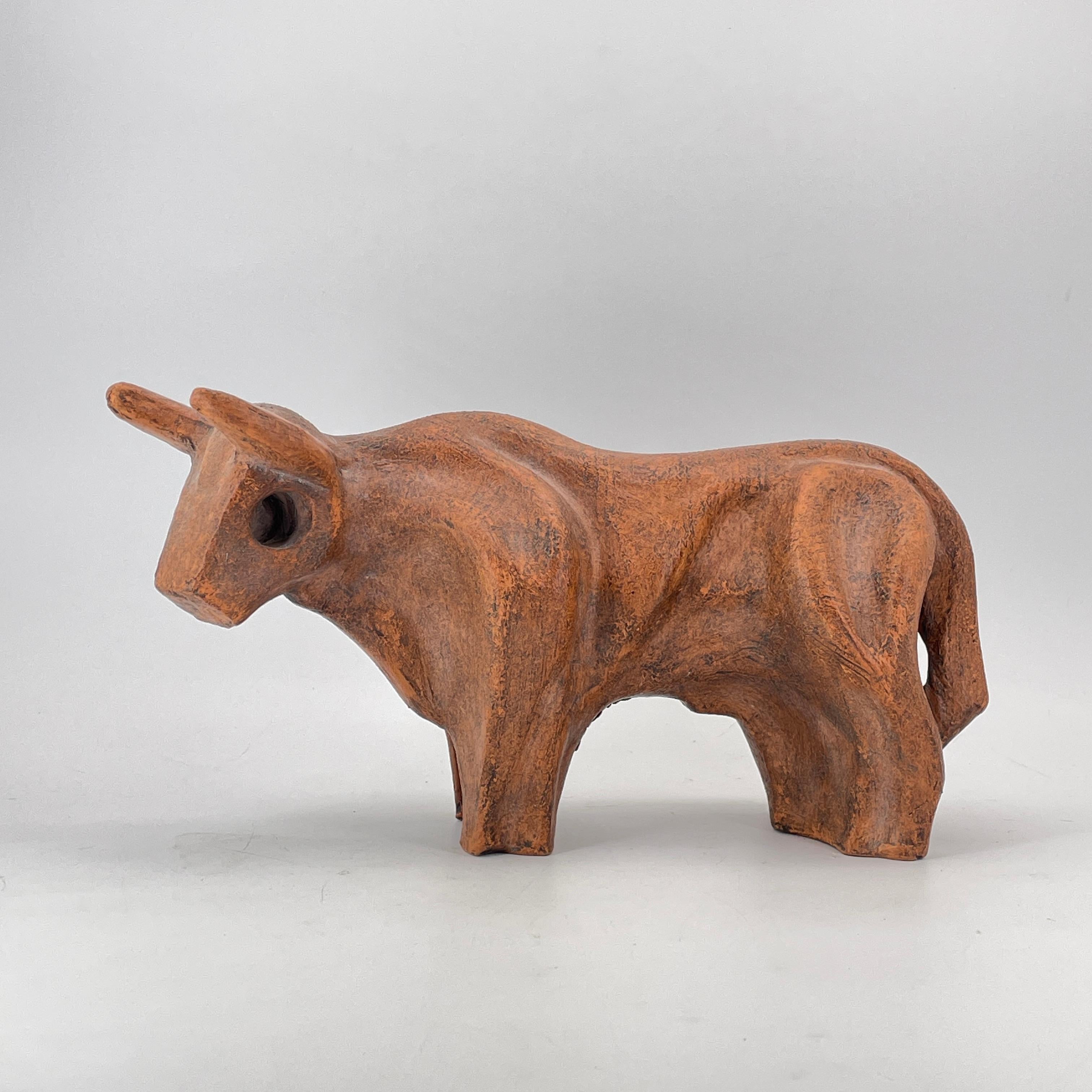 Ceramic Resting Bull Table Sculpture Signed For Sale 3