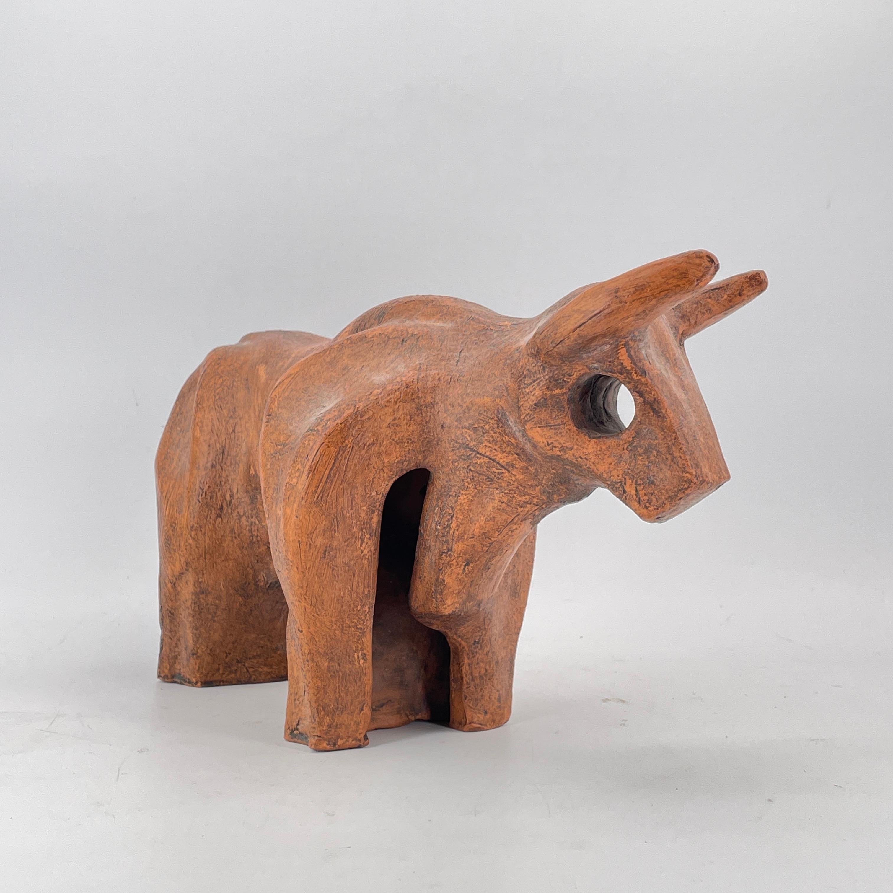 Ceramic Resting Bull Table Sculpture Signed For Sale 4