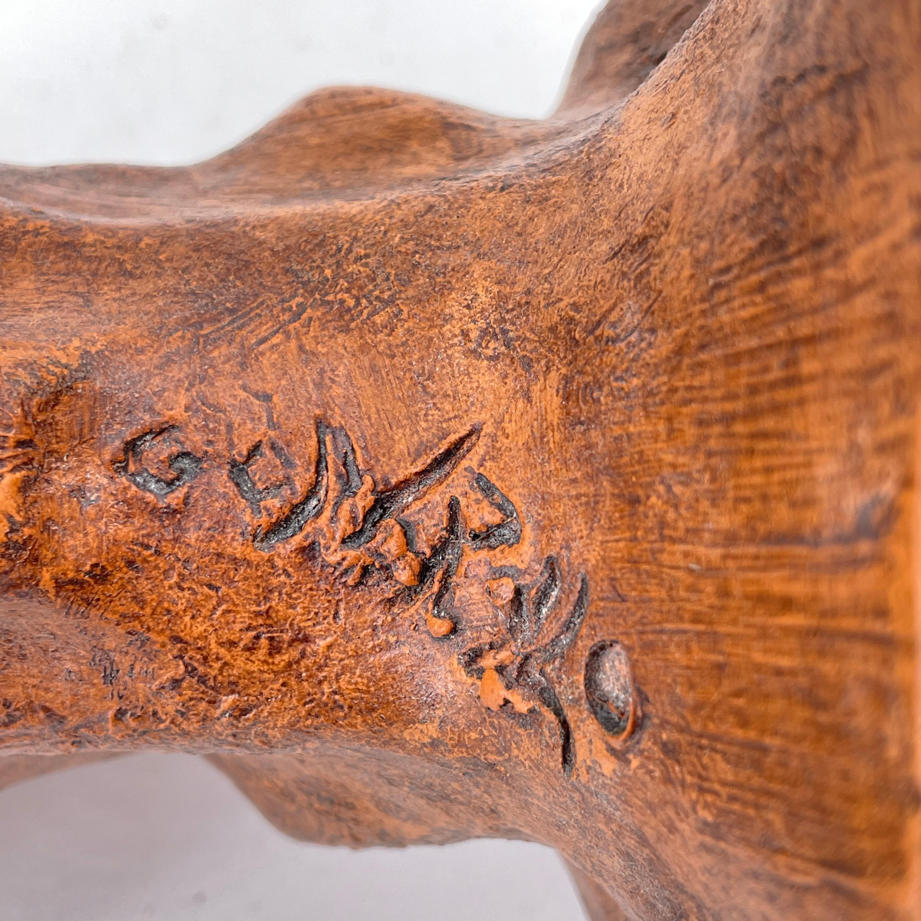 Ceramic Resting Bull Table Sculpture Signed For Sale 6