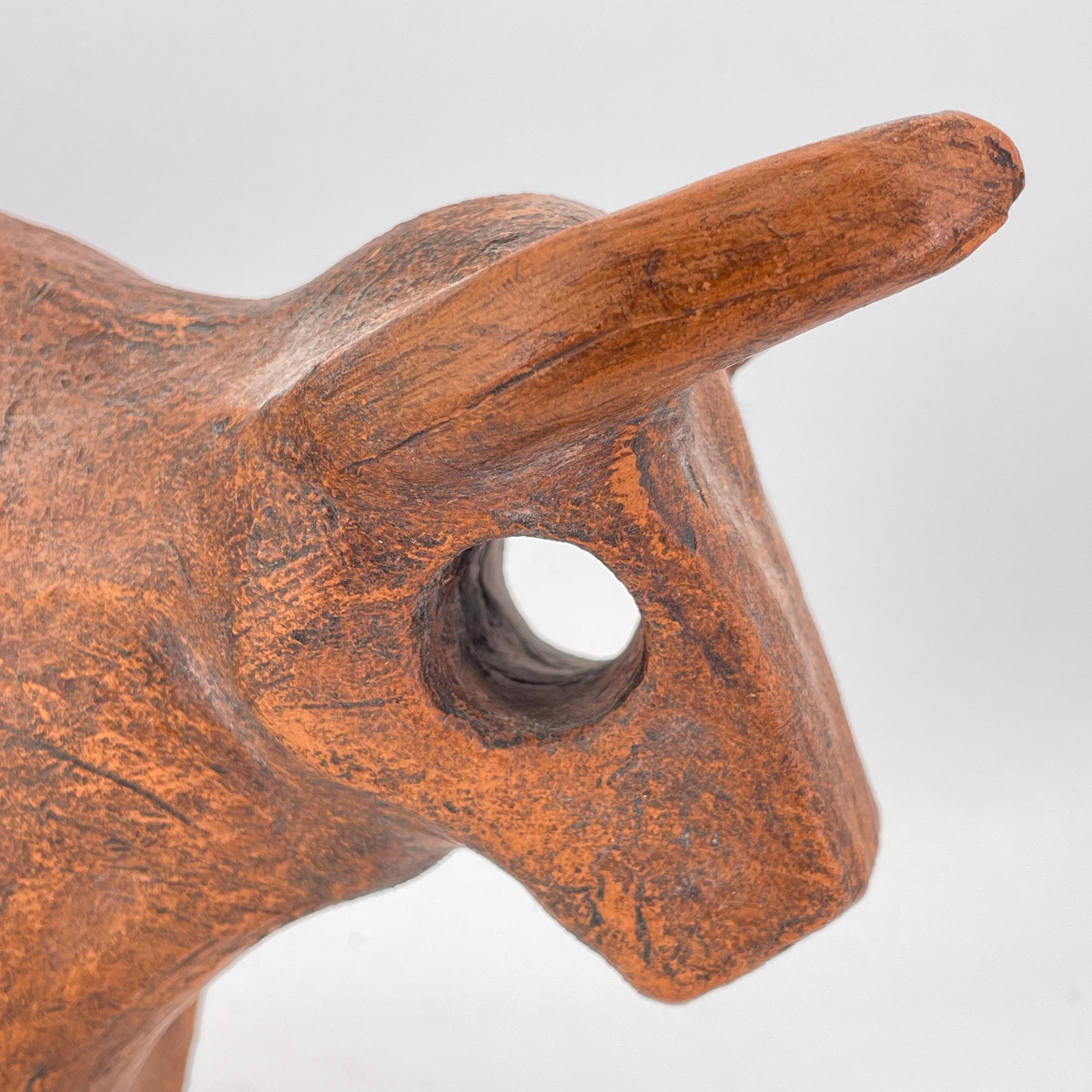 Mid-Century Modern Ceramic Resting Bull Table Sculpture Signed For Sale