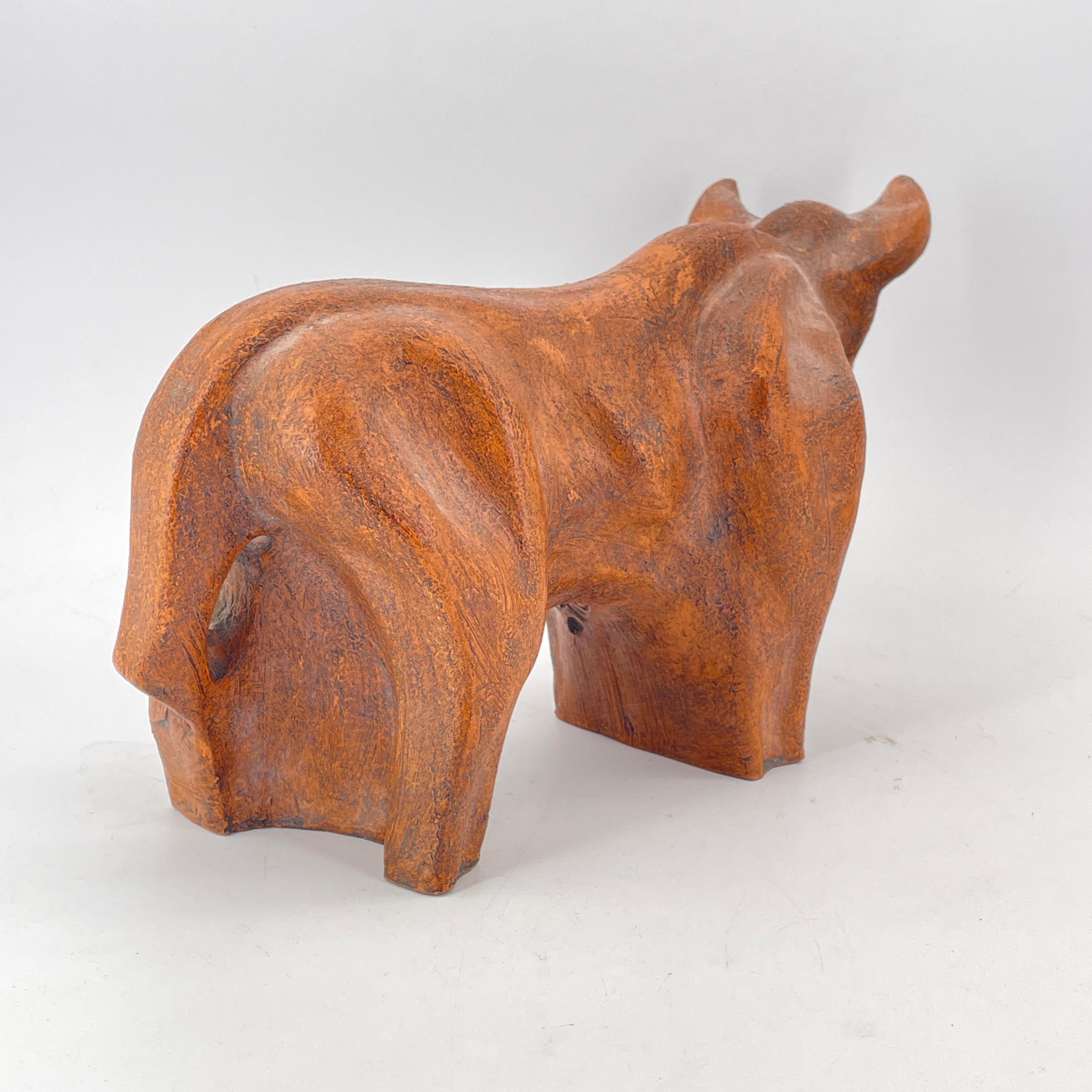 American Ceramic Resting Bull Table Sculpture Signed For Sale