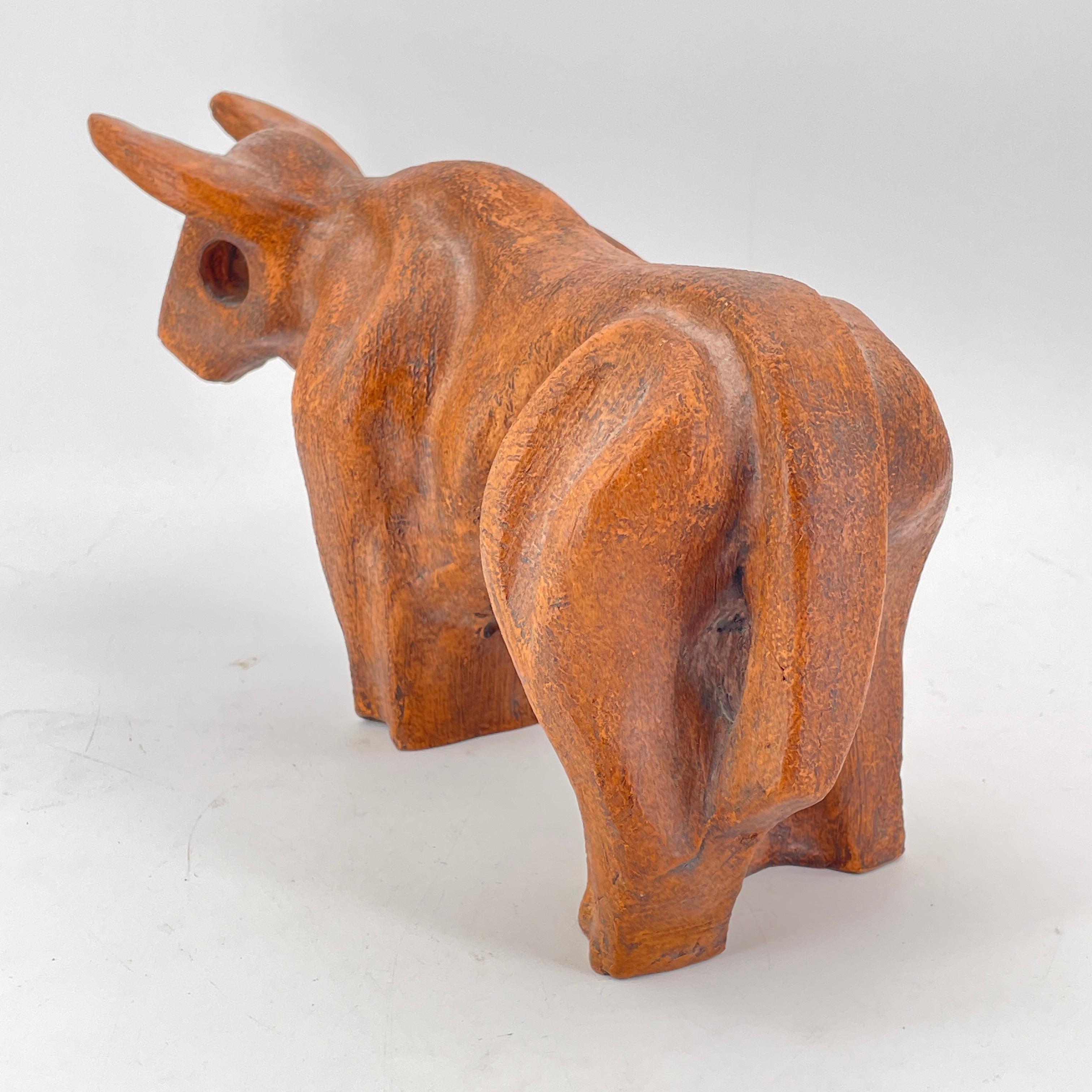 Hand-Crafted Ceramic Resting Bull Table Sculpture Signed For Sale