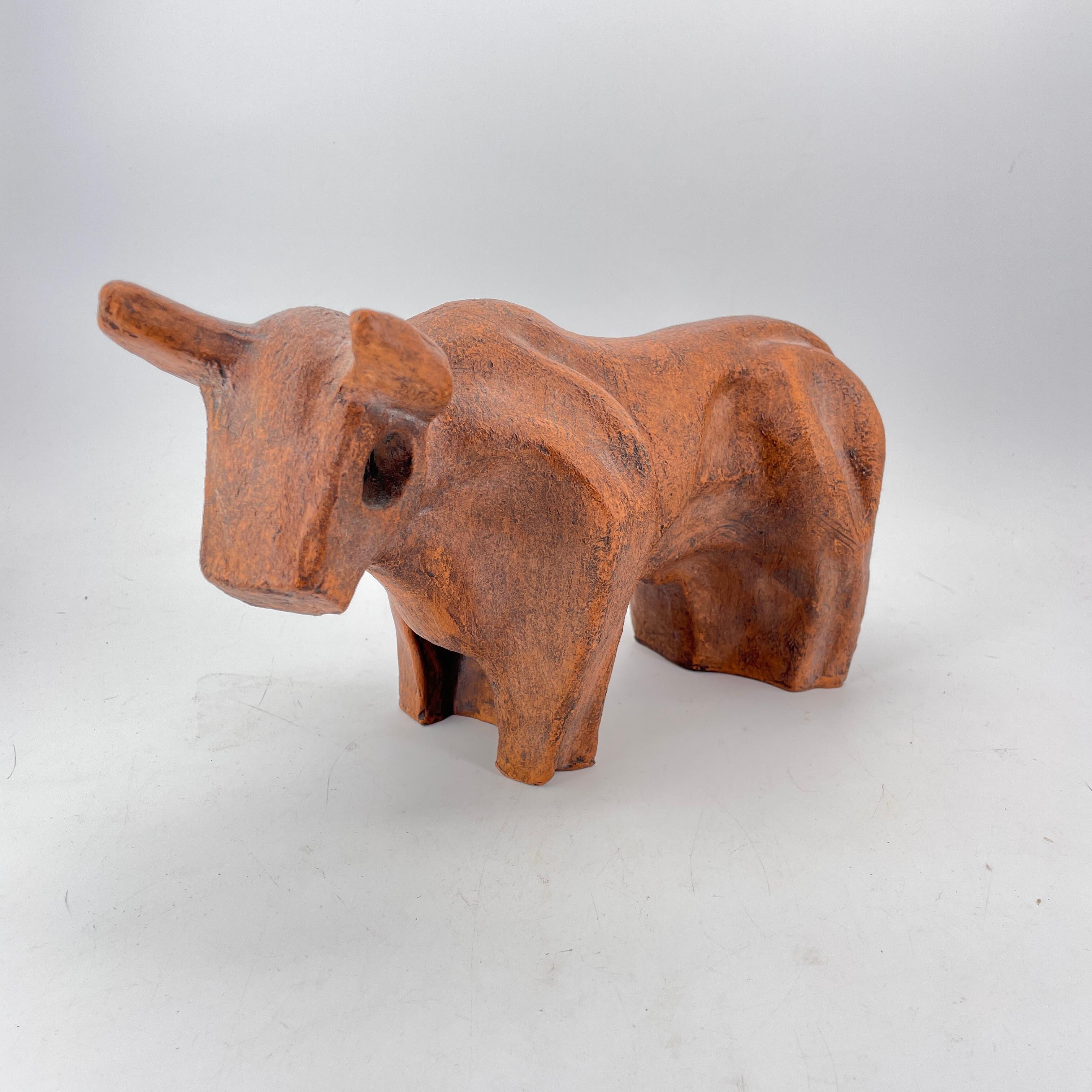 Ceramic Resting Bull Table Sculpture Signed For Sale 2