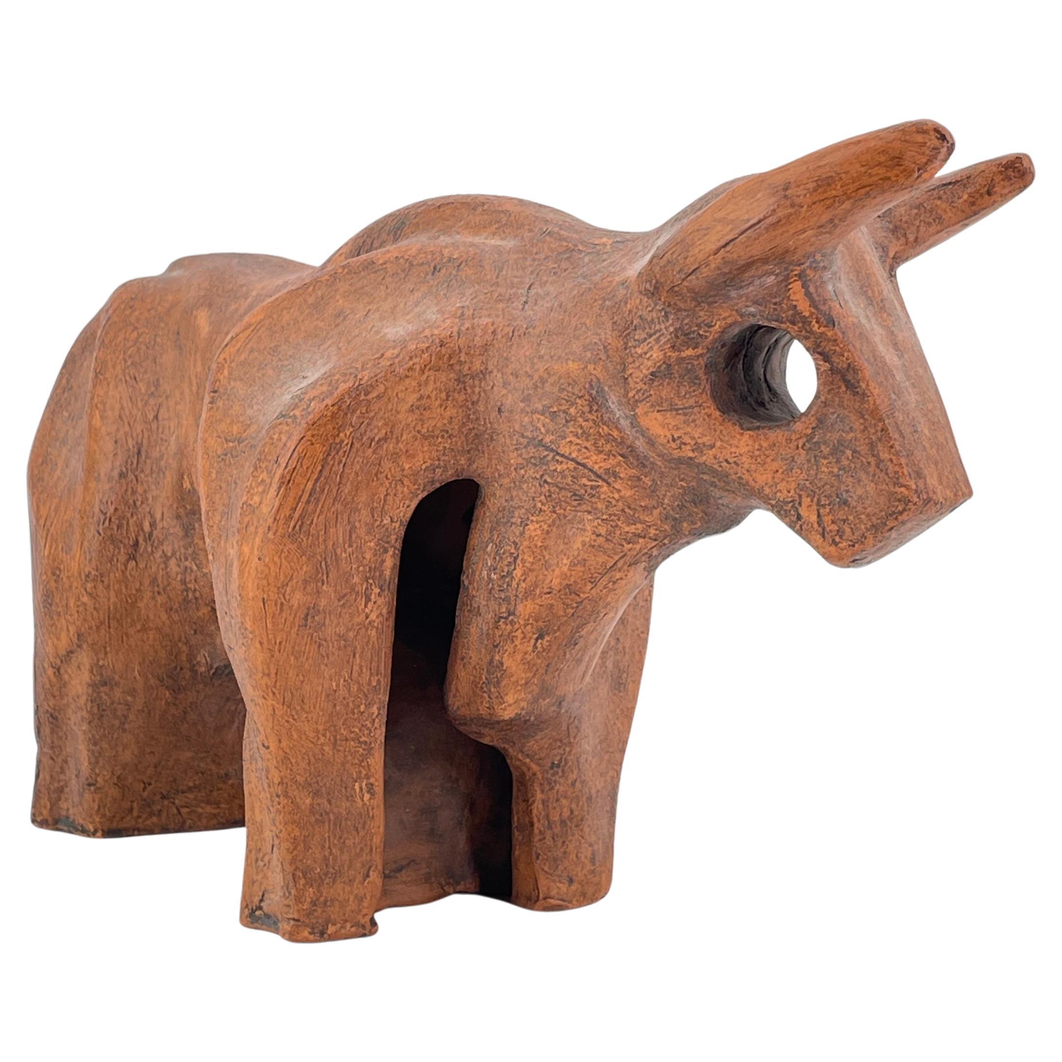 Ceramic Resting Bull Table Sculpture Signed For Sale