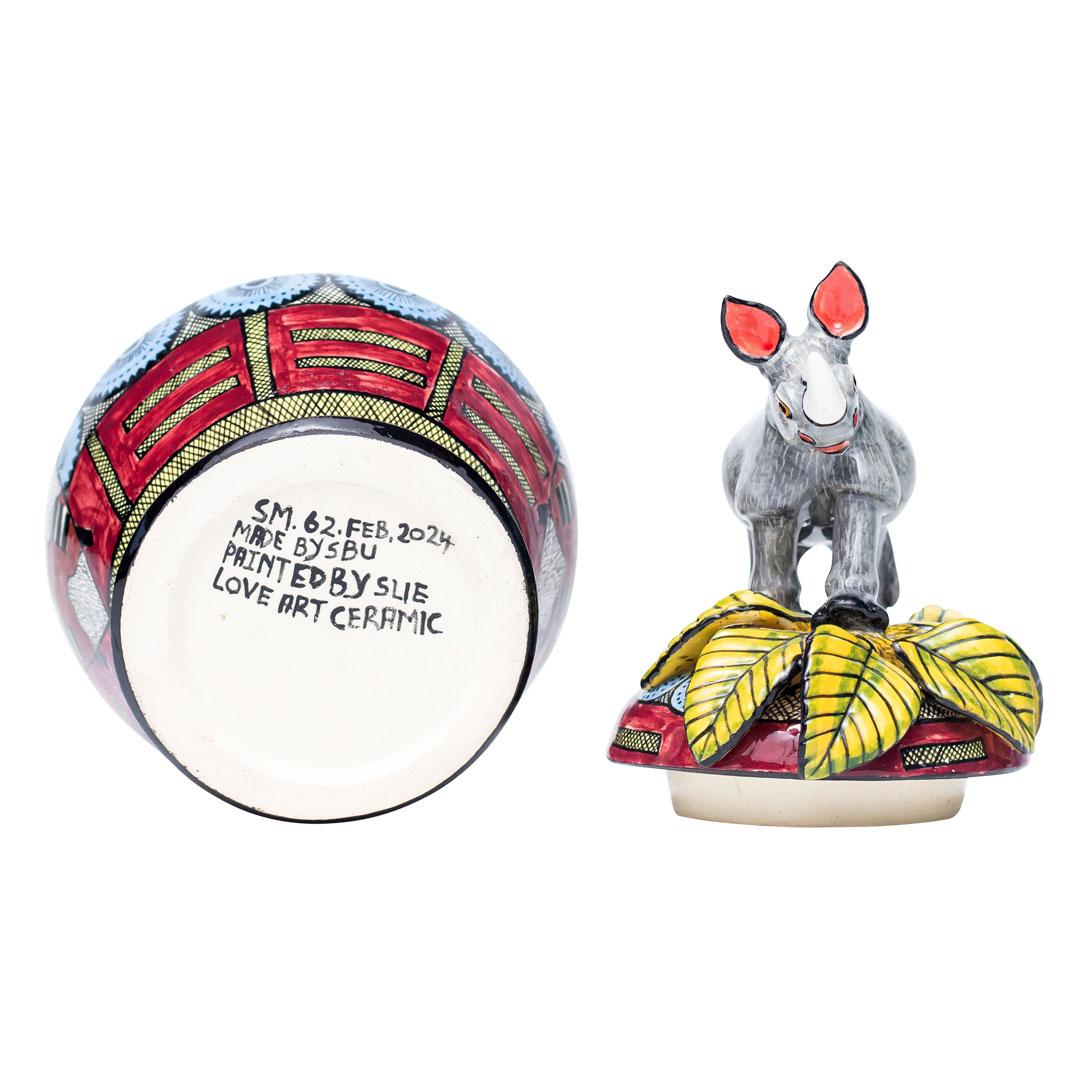 South African Ceramic Rhino Jewelry Box  , hand made in South Africa