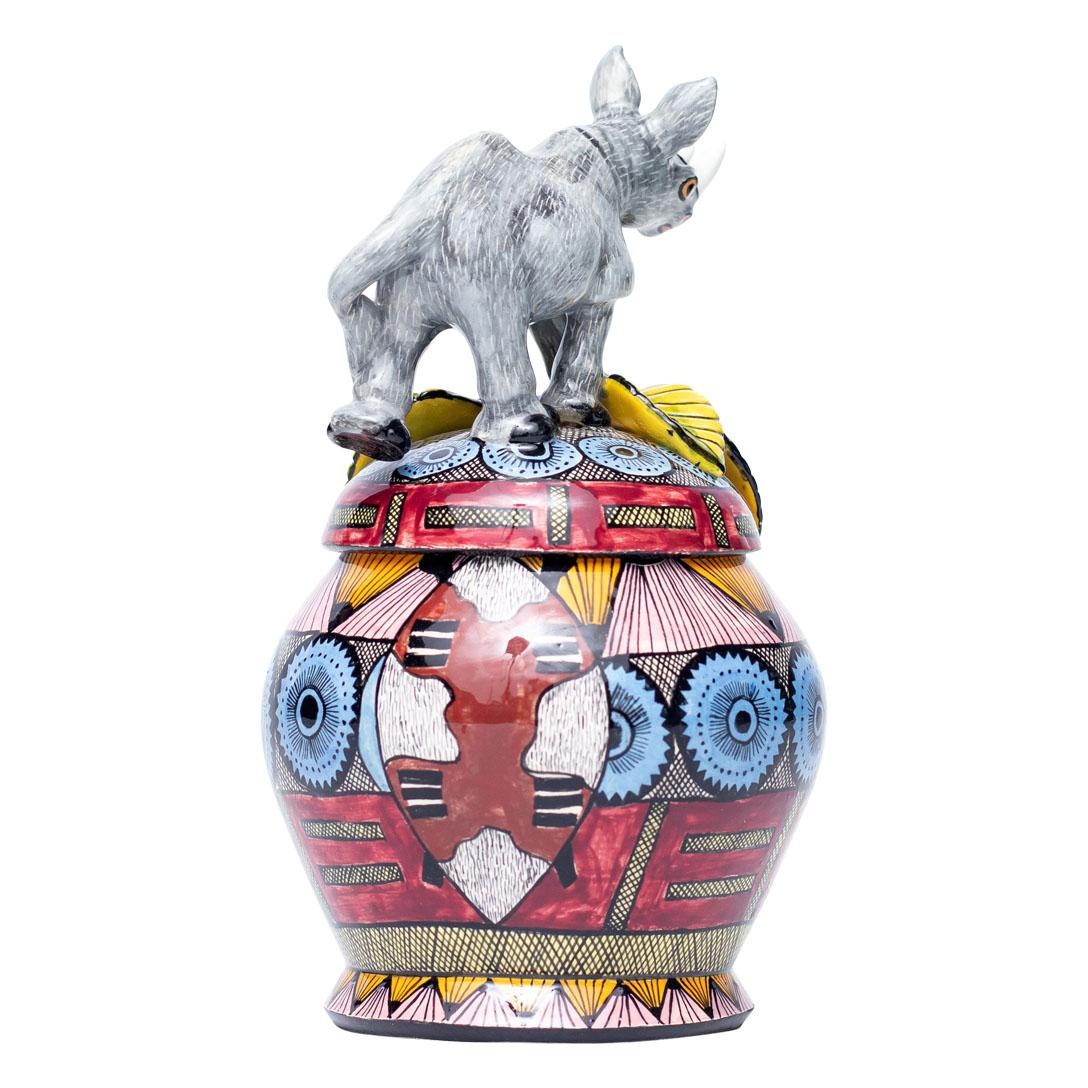 Hand-Painted Ceramic Rhino Jewelry Box  , hand made in South Africa