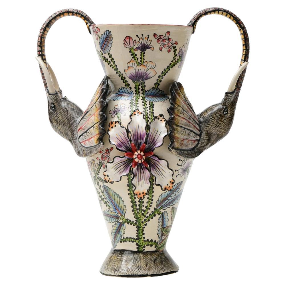 Keramik Nashorn Leopard Vase, Hand  Hergestellt in Südafrika