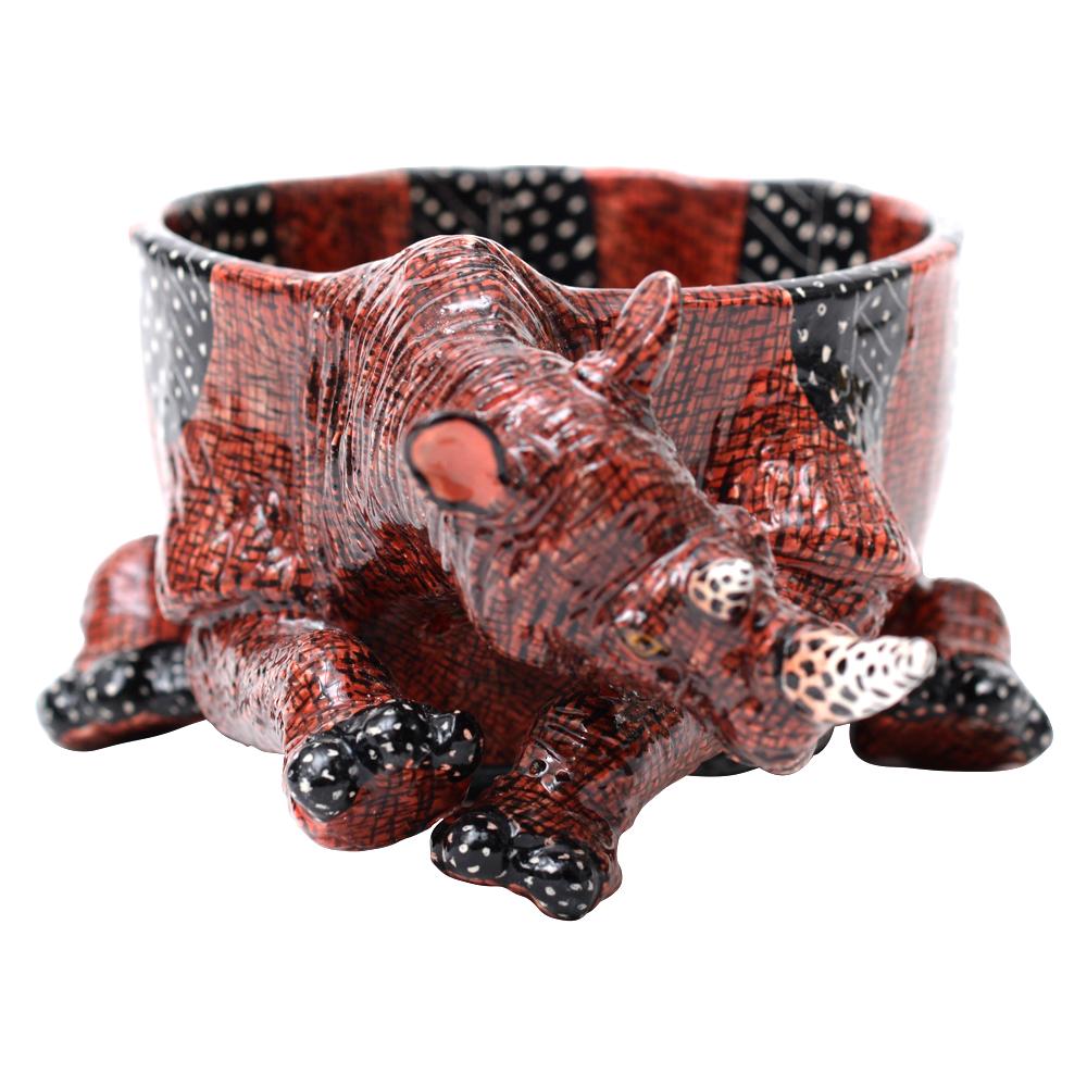 Hand-Painted Ceramic  Rhino  Peanut Bowl , hand made in South Africa For Sale