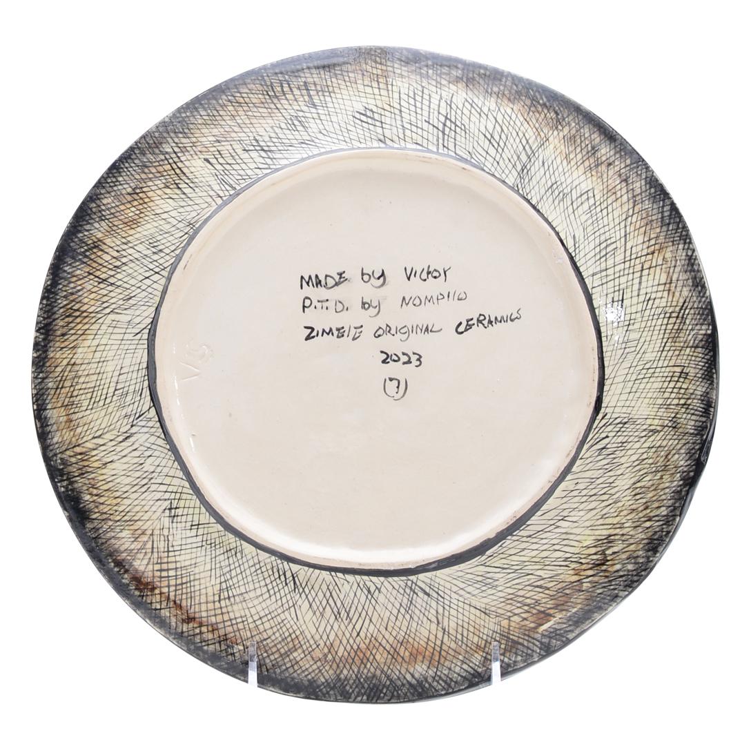 Modern Ceramic Rhinos Plate, Hand  made in South Africa For Sale