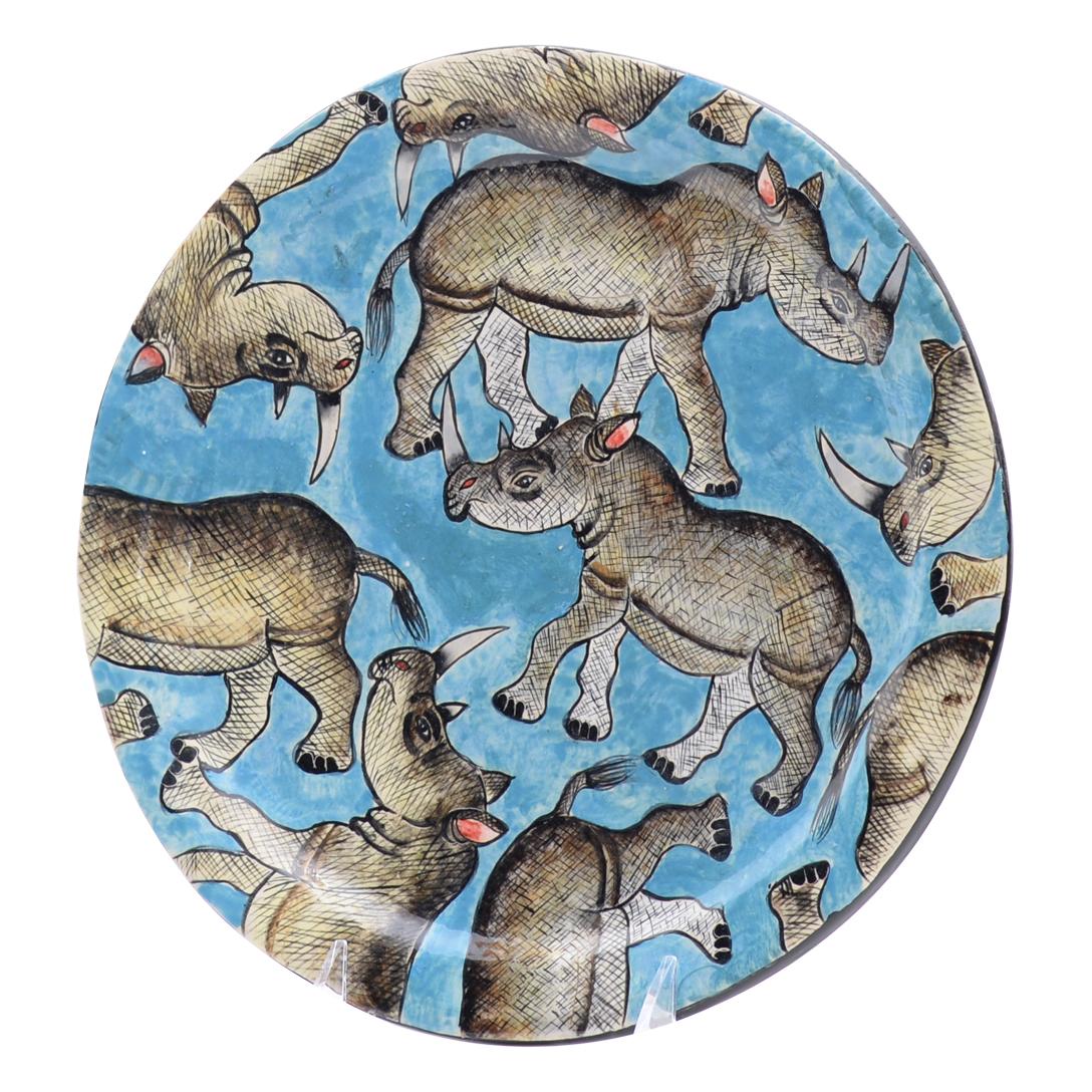South African Ceramic Rhinos Plate, Hand  made in South Africa For Sale