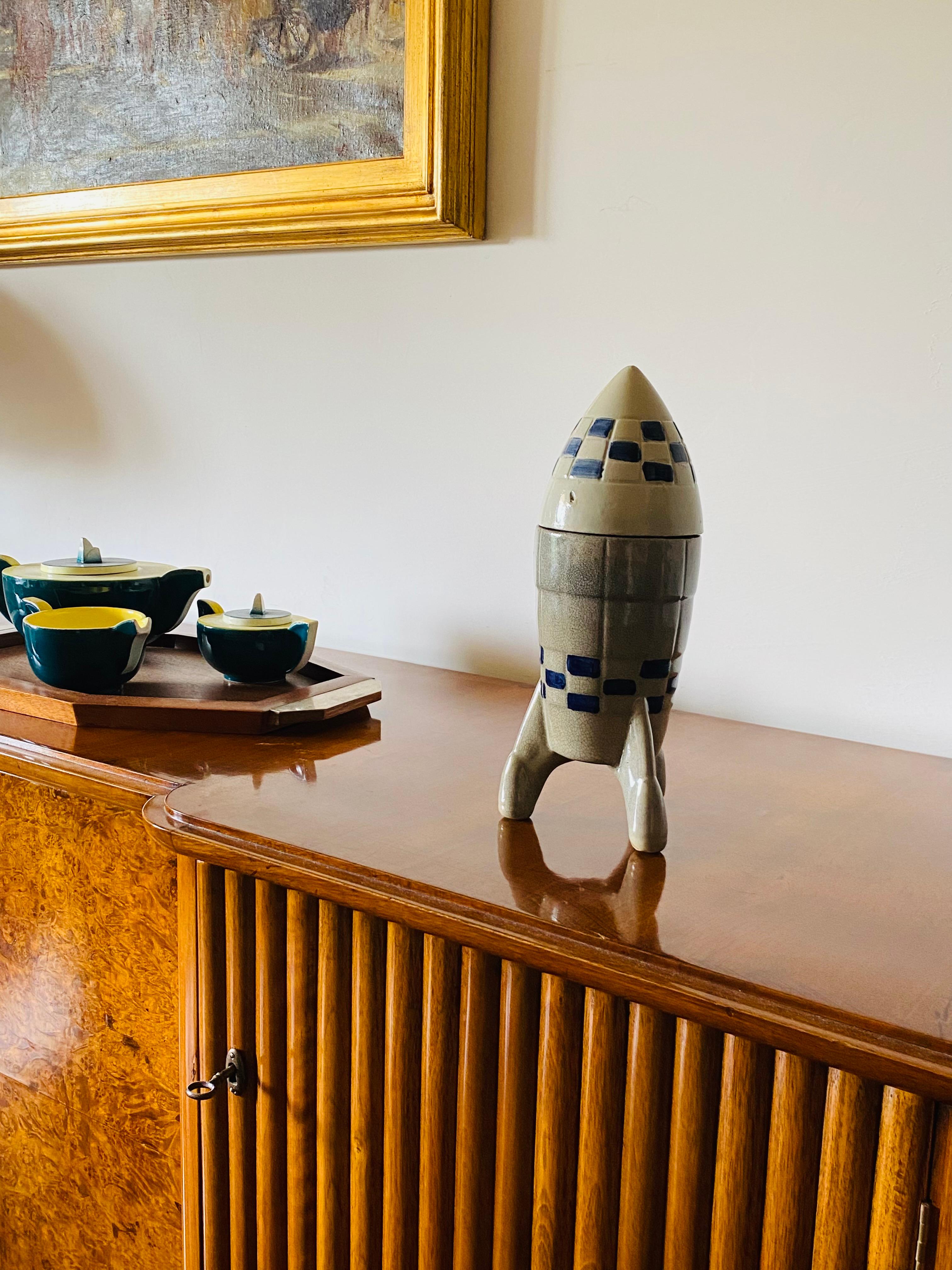 French Ceramic Rocket / Spaceship Bottle / Decanter, France, 1940s-1950s For Sale