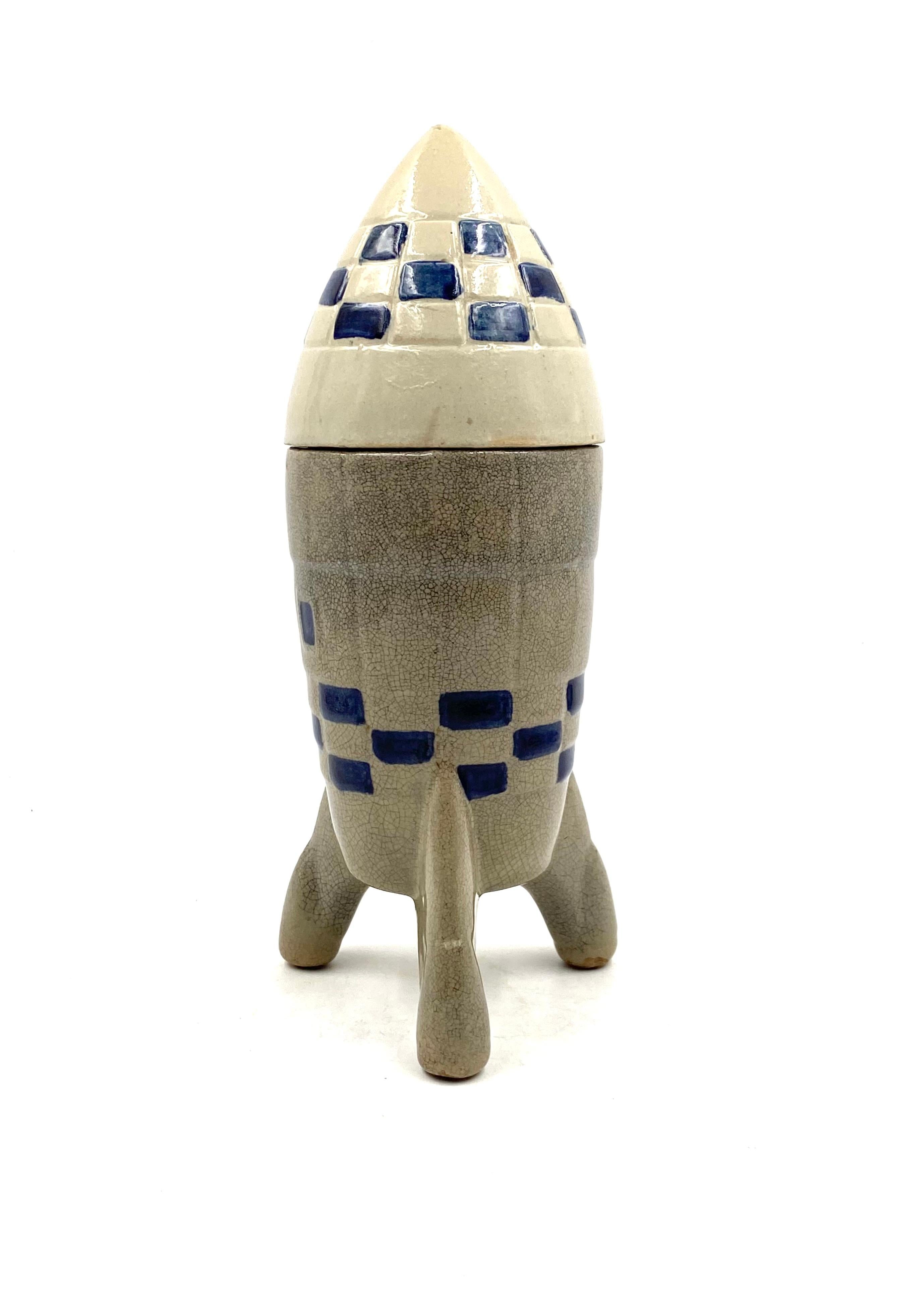 Keramikvase / Spaceship-Flaschenflasche / Dekanter  Frankreich 1940er / 1950er Jahre (Mitte des 20. Jahrhunderts) im Angebot