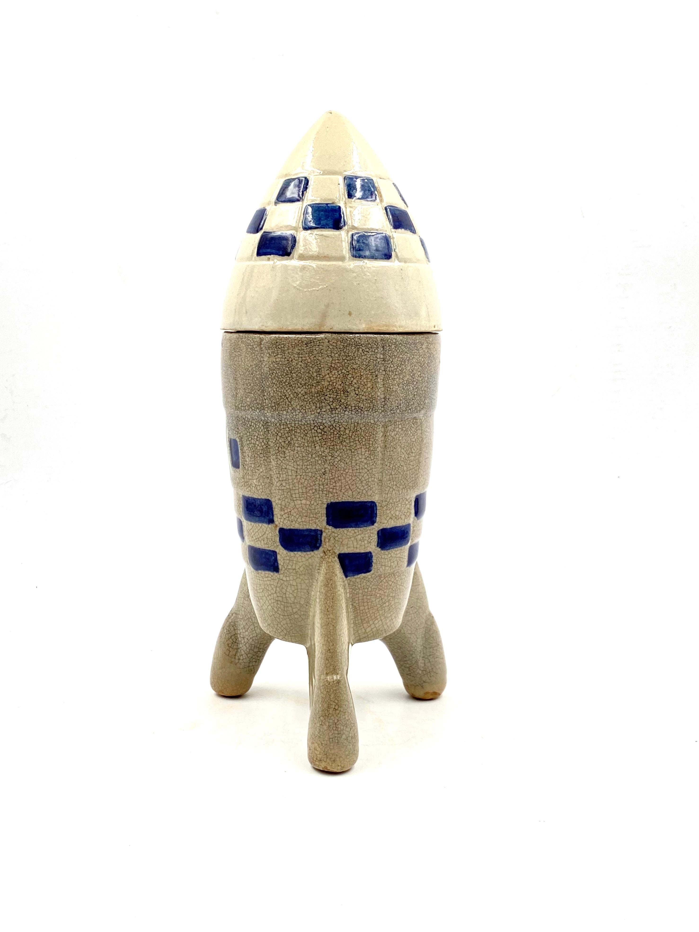 Keramikvase / Spaceship-Flaschenflasche / Dekanter  Frankreich 1940er / 1950er Jahre im Angebot 1