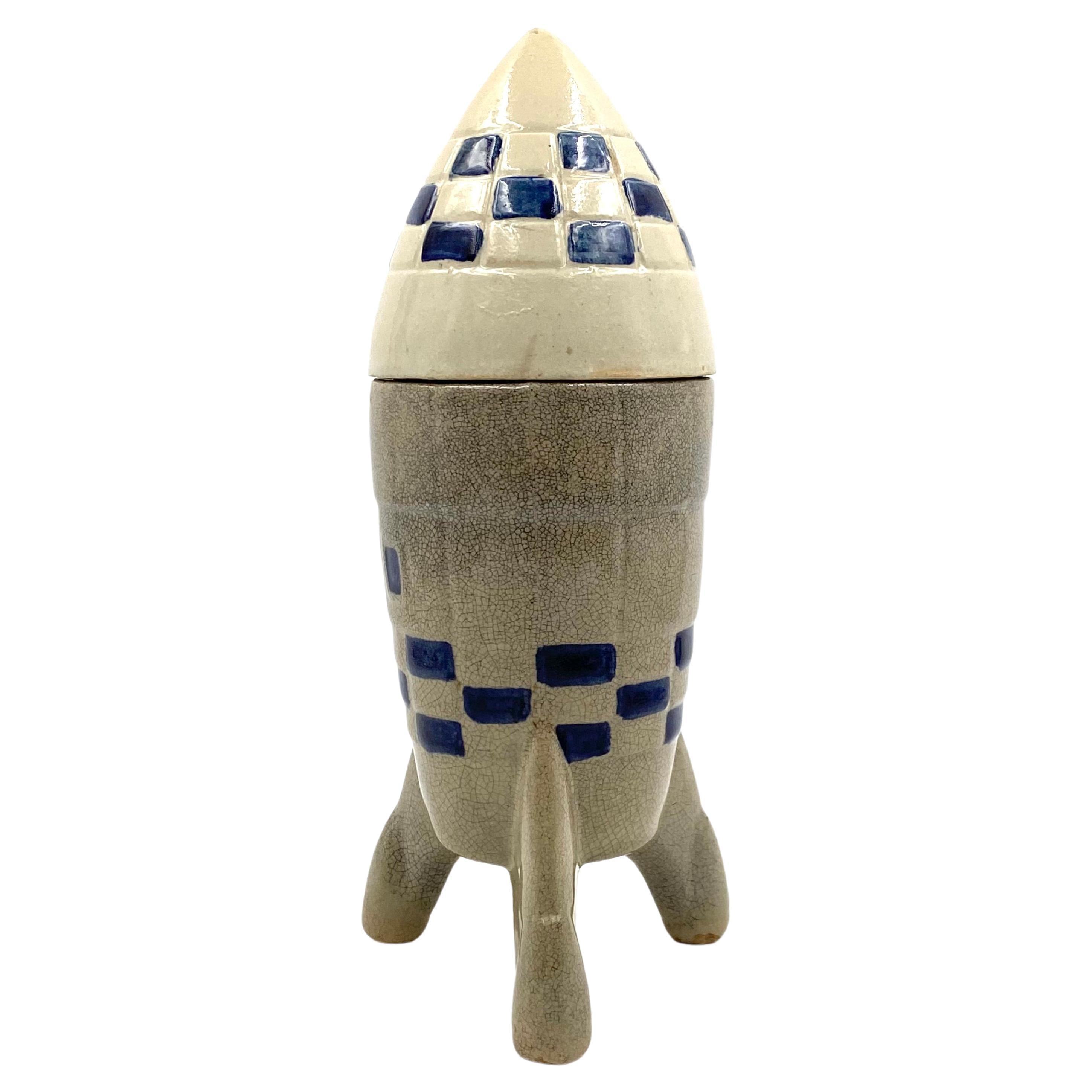 Keramikvase / Spaceship-Flaschenflasche / Dekanter  Frankreich 1940er / 1950er Jahre im Angebot