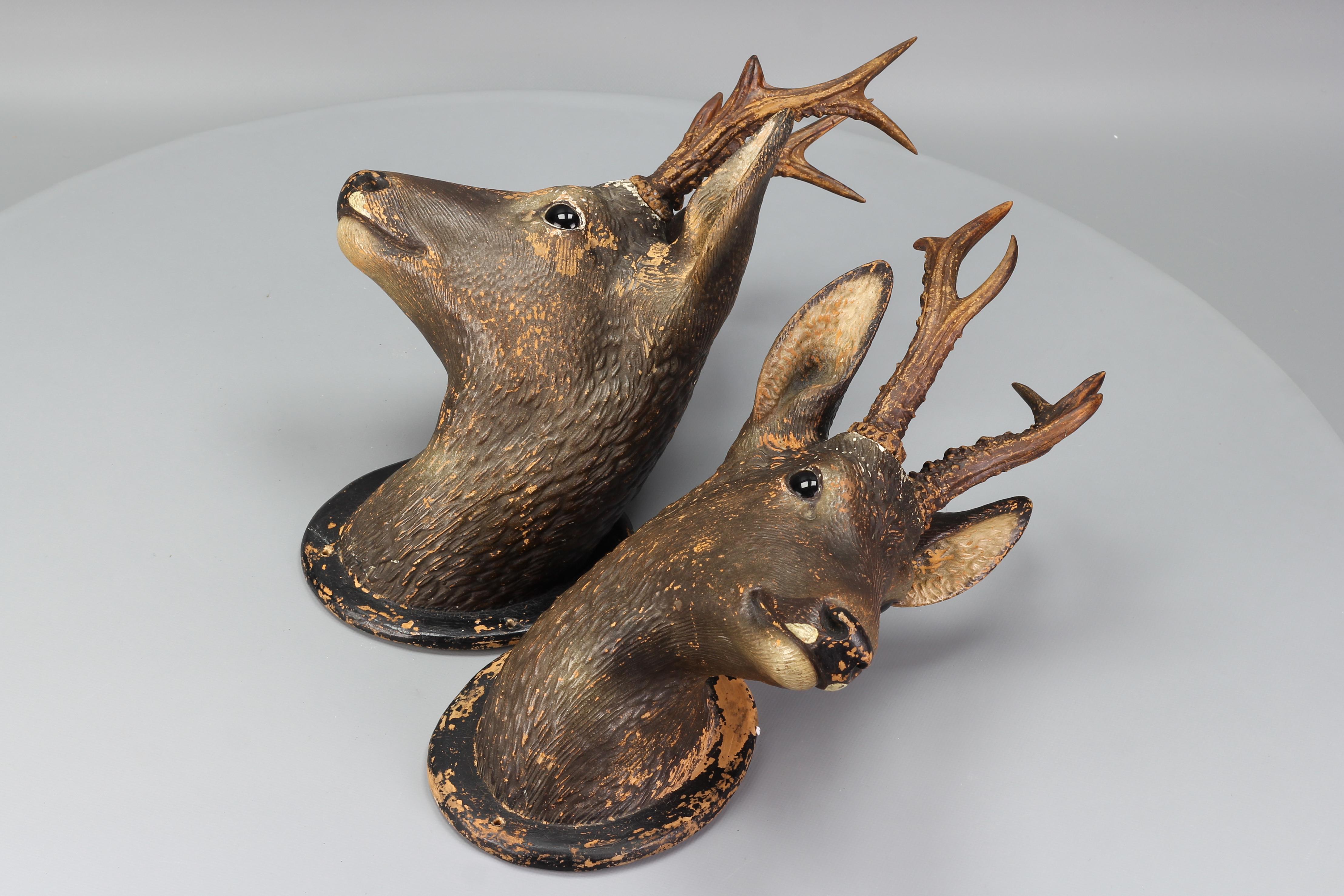 Ceramic Roe Deer Heads, Wall Decoration, Germany, 1930s, Set of Two 3