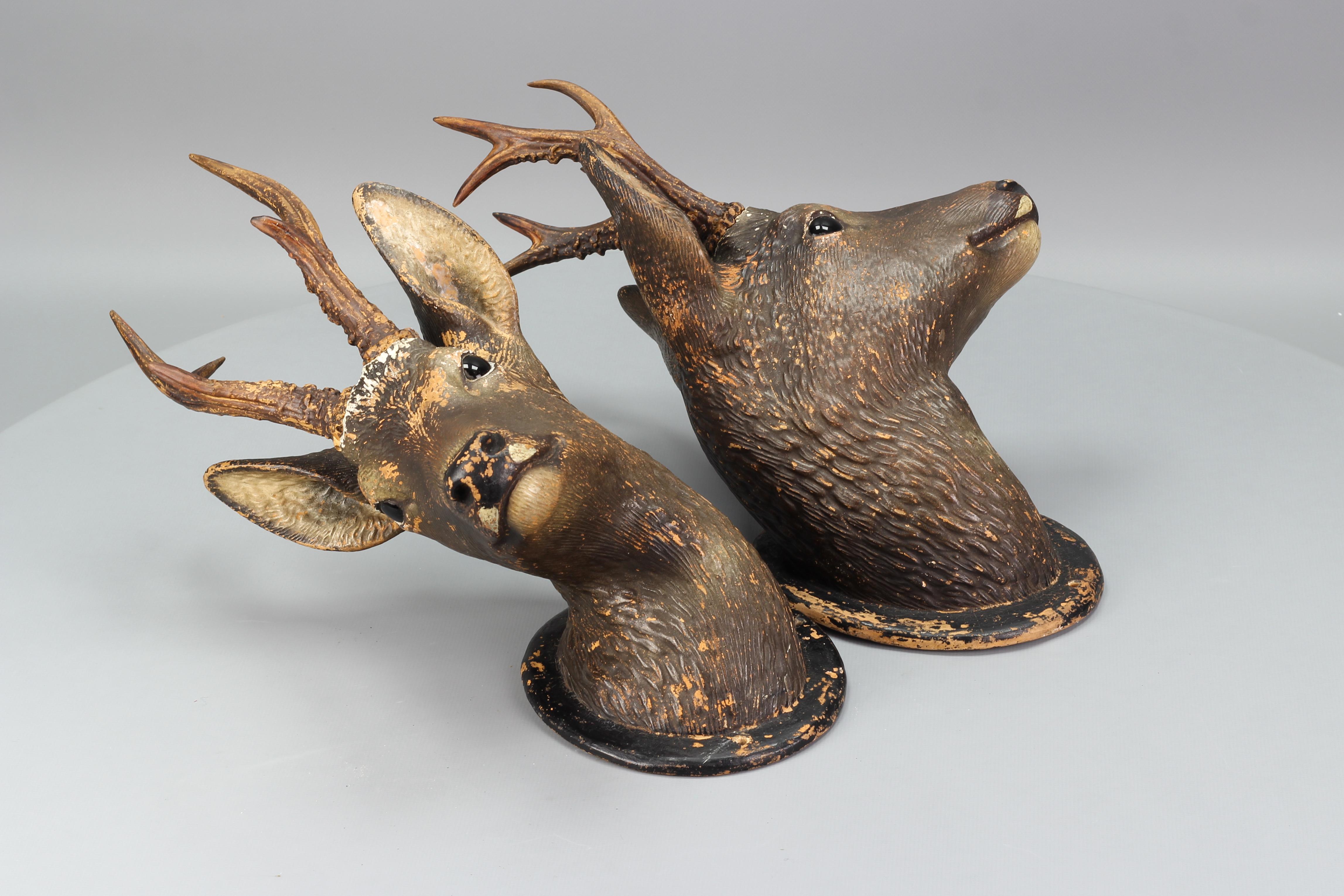 Ceramic Roe Deer Heads, Wall Decoration, Germany, 1930s, Set of Two 4