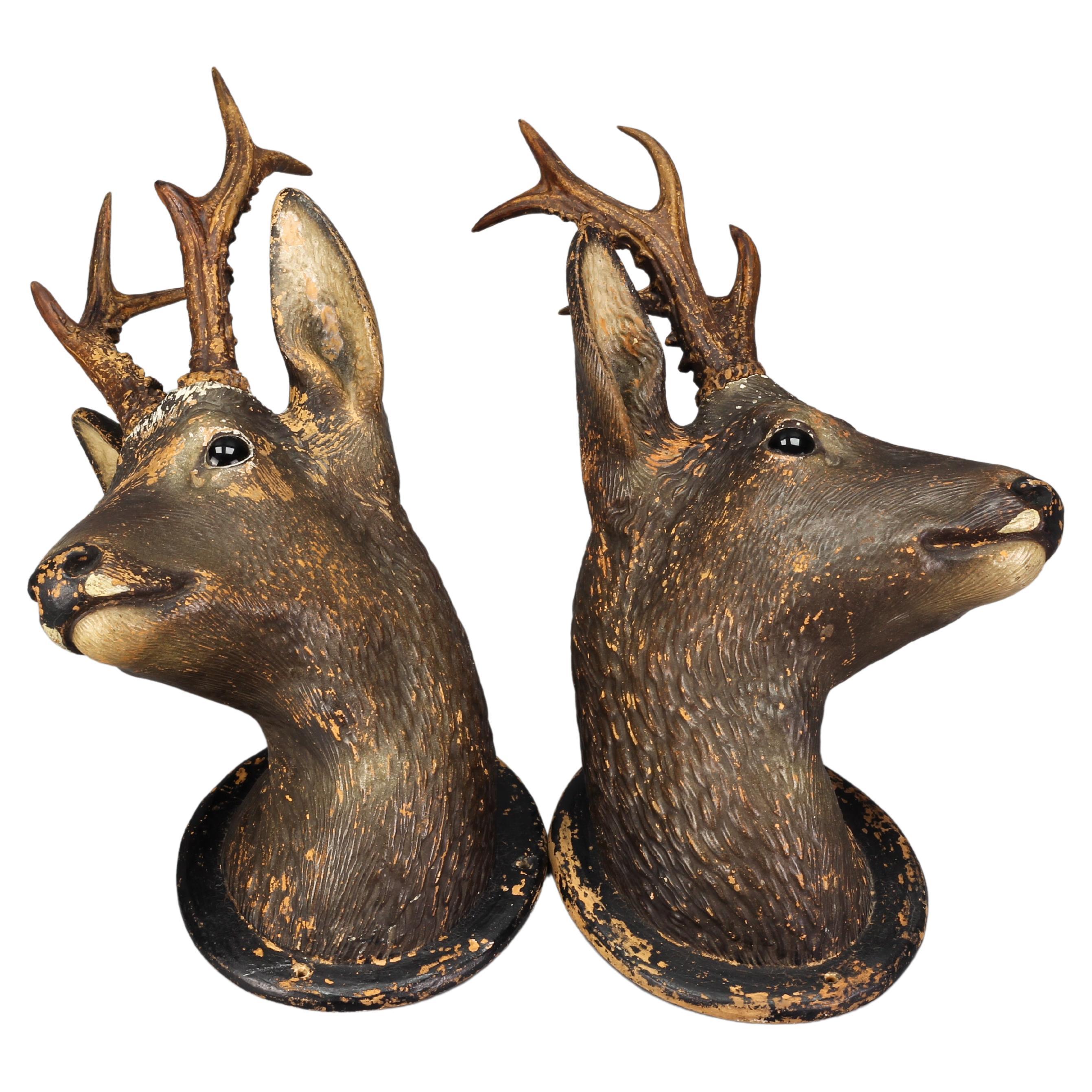 Ceramic Roe Deer Heads, Wall Decoration, Germany, 1930s, Set of Two