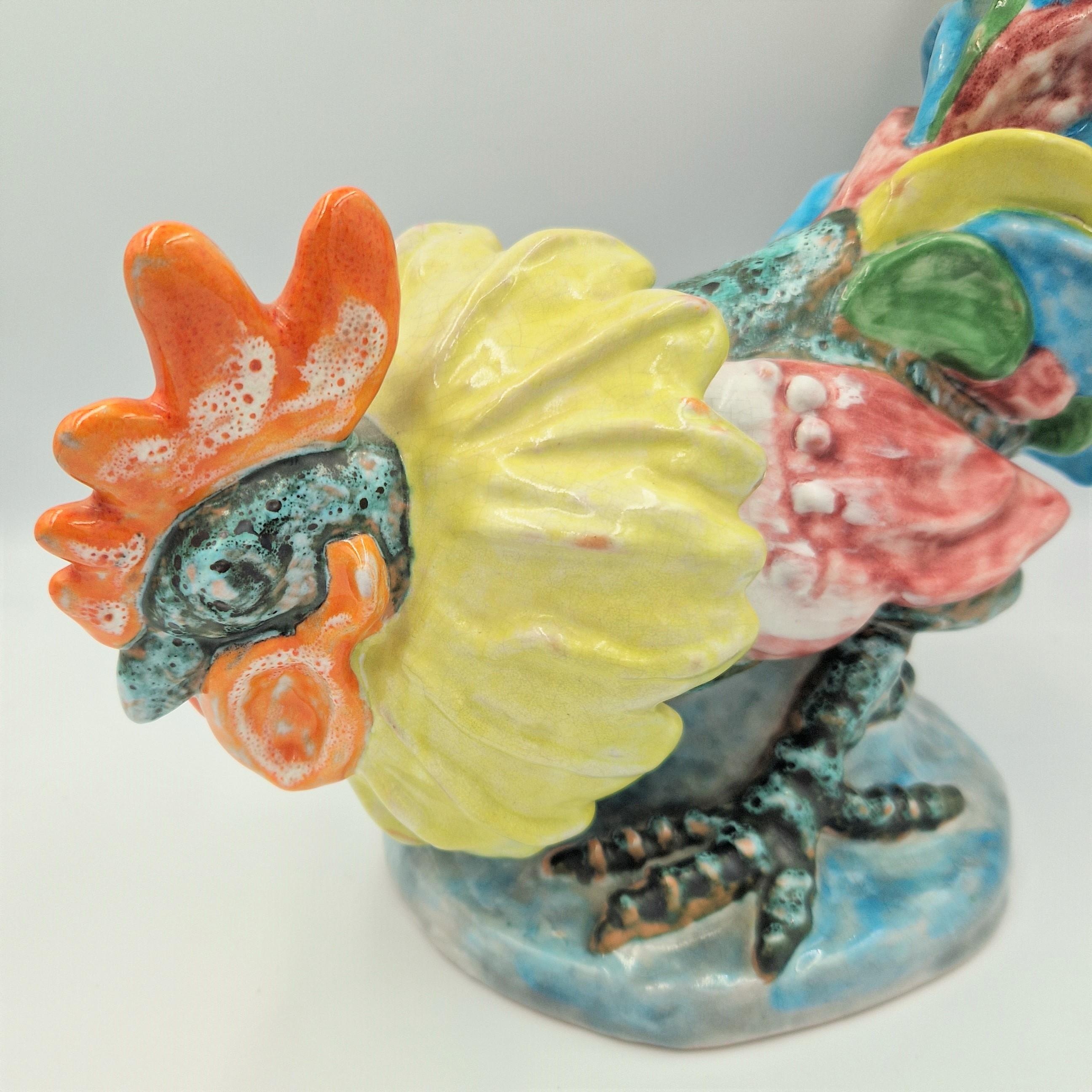 German Ceramic rooster by Lilli - Hummel König for the Karlsruher Majolika. 1956 For Sale