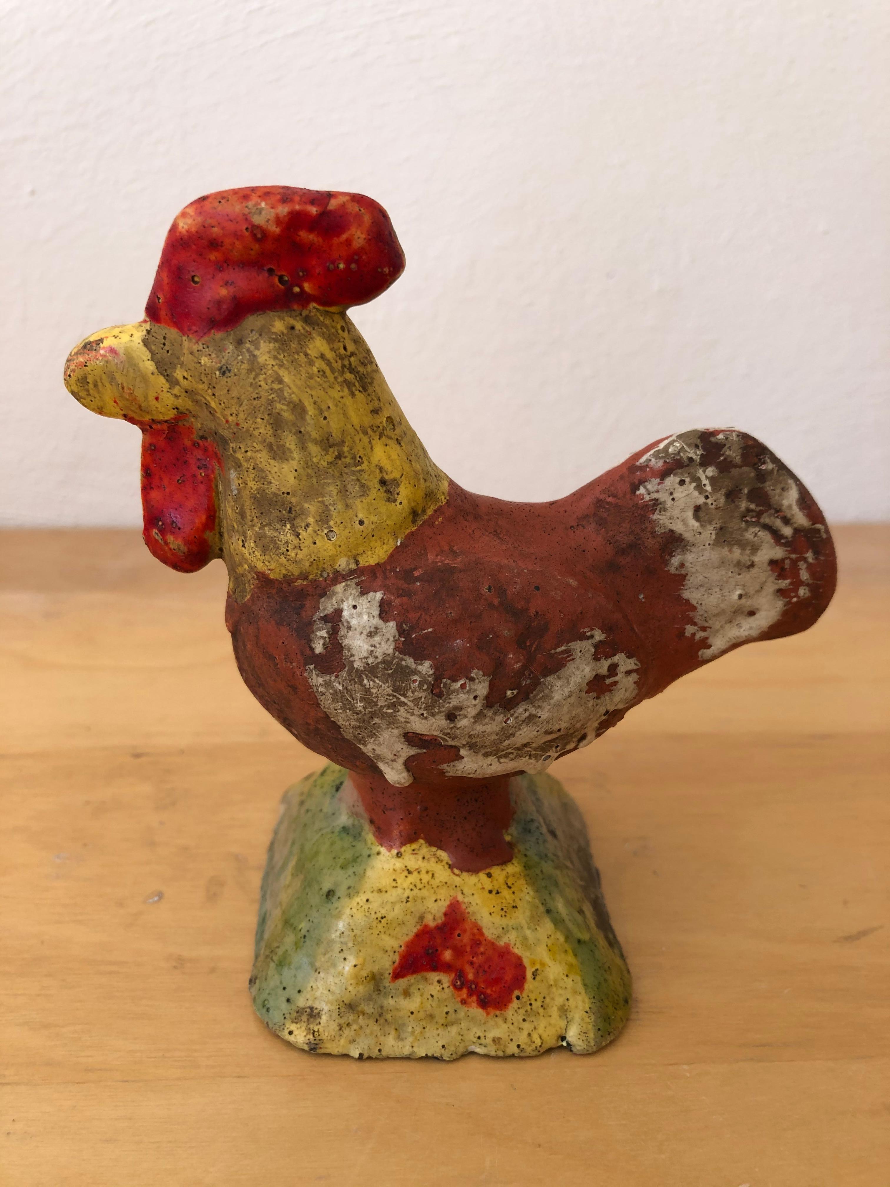 Rustic Ceramic Rooster Piggy Bank from Mexico, circa 1960s