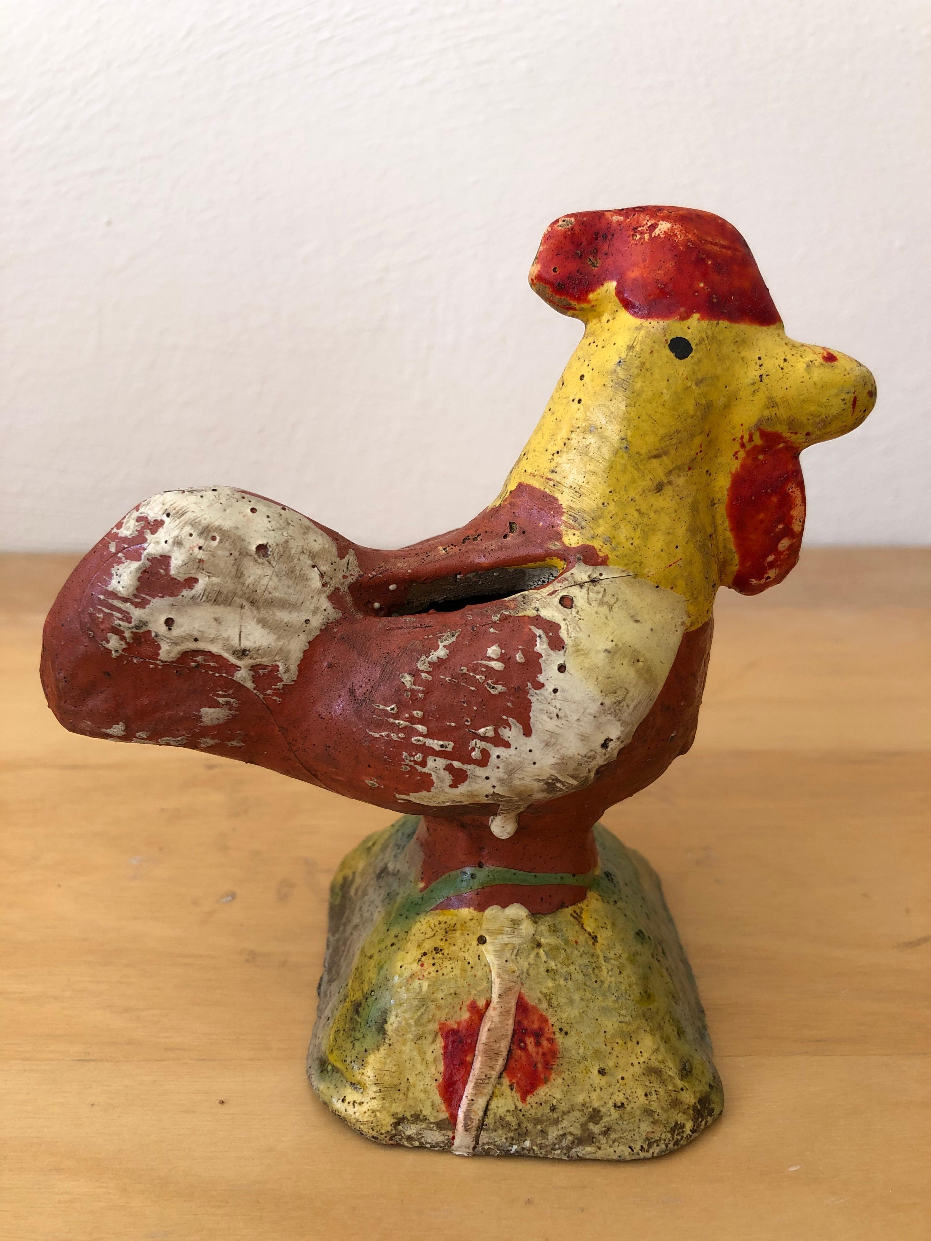 Ceramic Rooster Piggy Bank from Mexico, circa 1960s In Fair Condition In San Miguel de Allende, Guanajuato