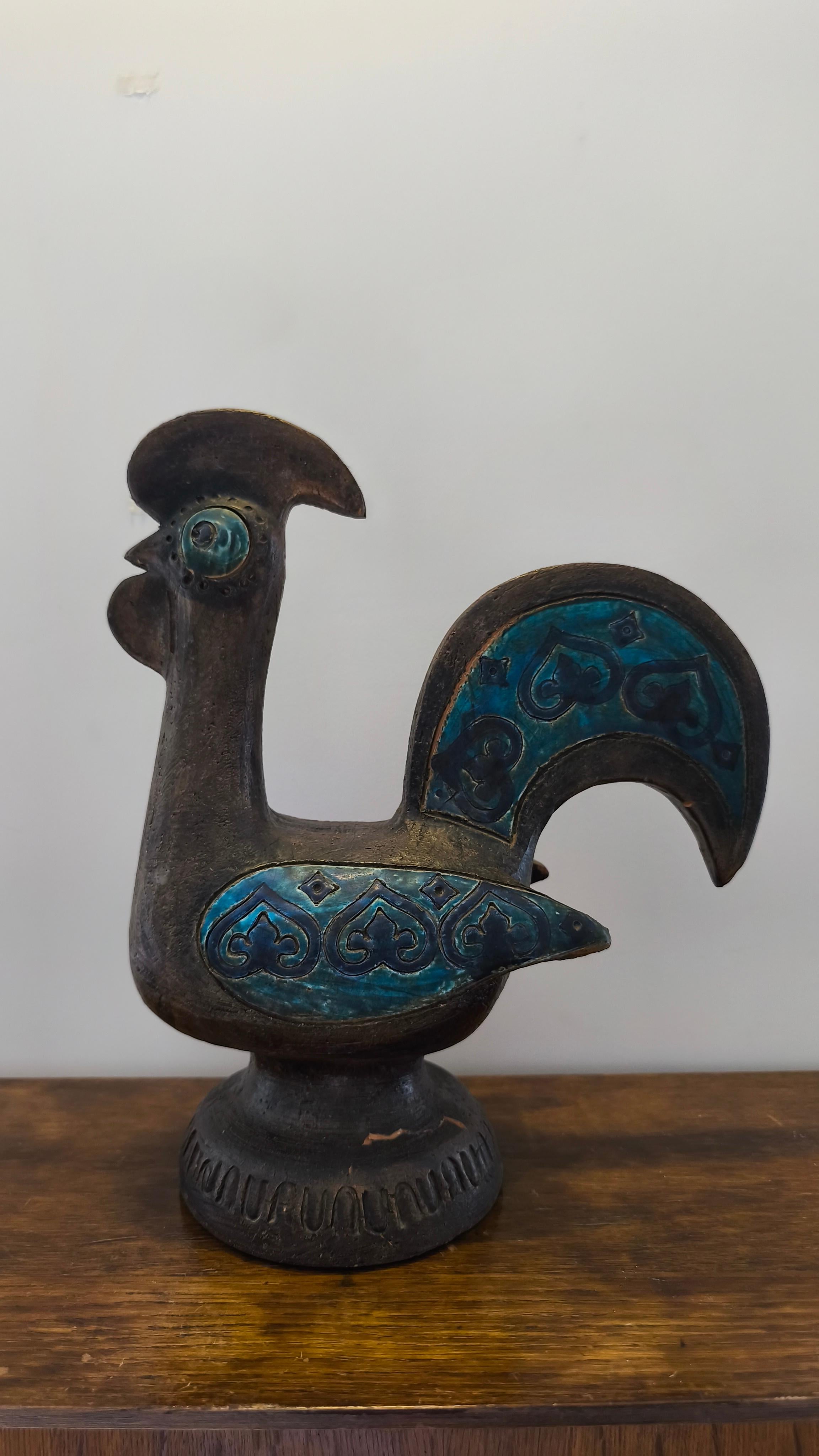 Ceramic rooster sculpture, 1960s, Aldo Londi, Bitossi For Sale 2