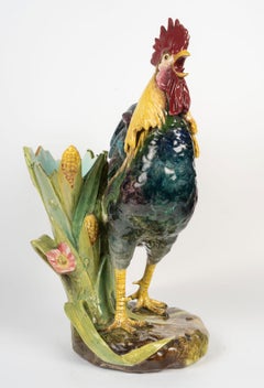 Ceramic Rooster Sculpture by Delphin Massier, 20th Century.