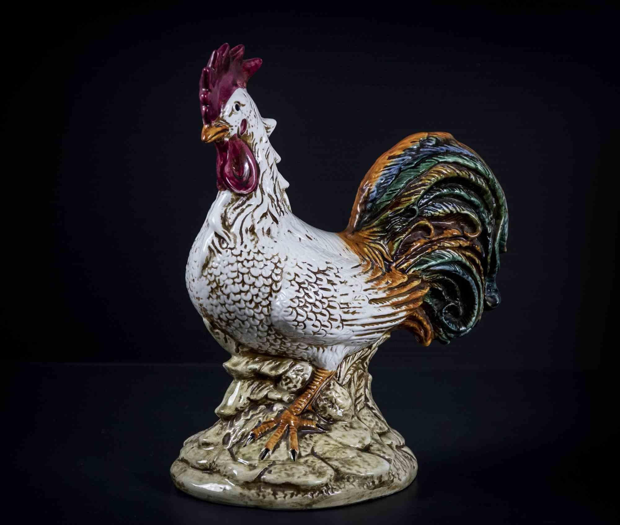 Italian Ceramic Rooster Sculture, Original Decorative Object, Mid-20th Century