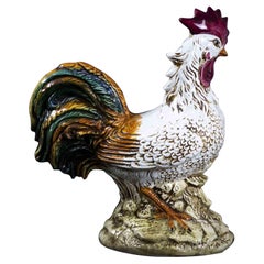 Ceramic Rooster Sculture, Original Decorative Object, Mid-20th Century