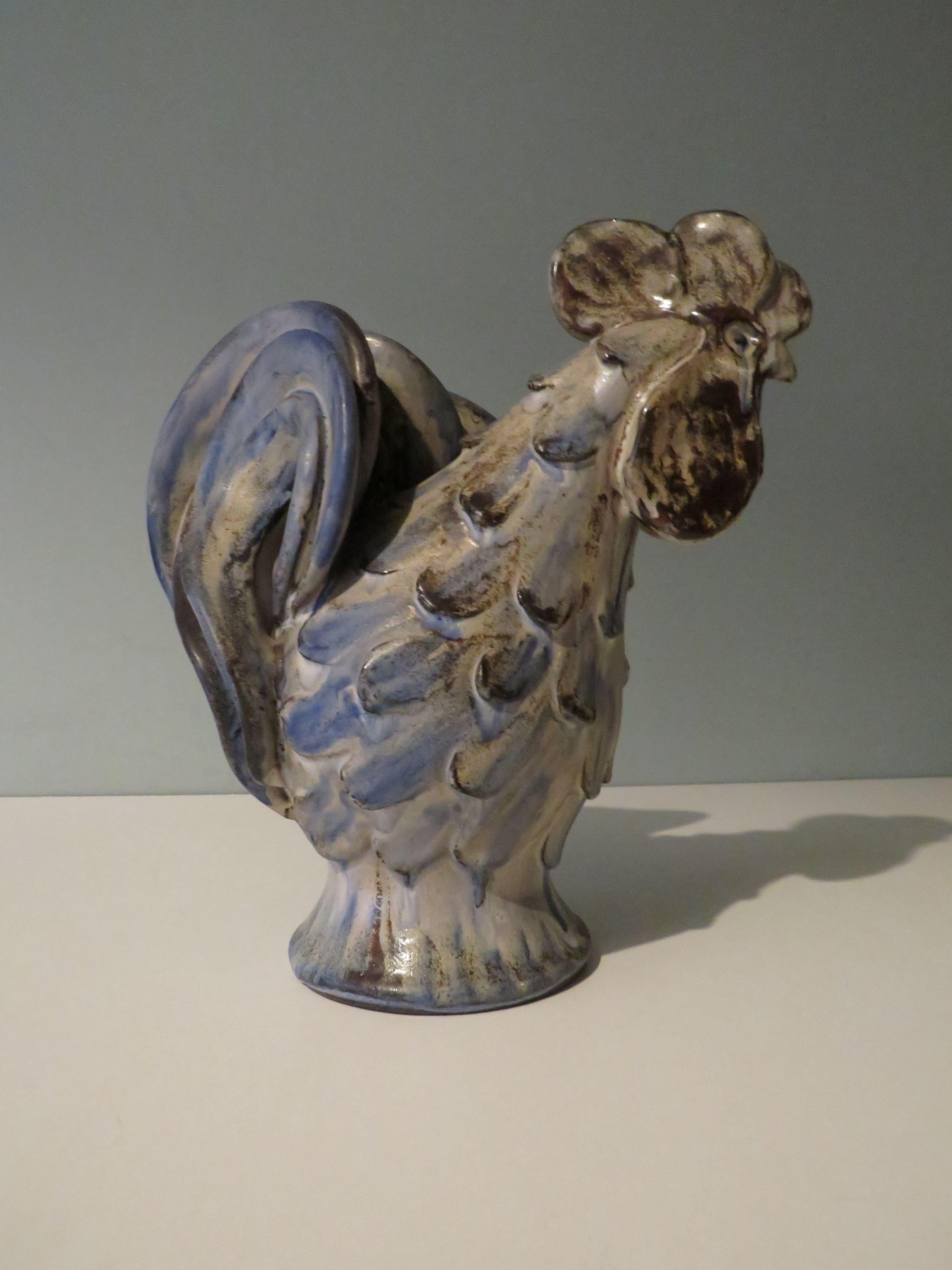 Mid-Century Modern Ceramic rooster statue by Viggo Kyhn, Denmark 1960-1970 For Sale