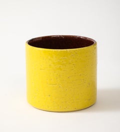 Ceramic Rouleau Vase, Yellow exterior glaze, black Brown/ interior, France, 1950