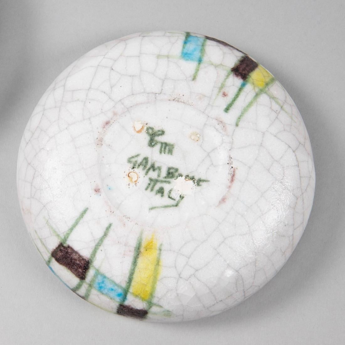 Ceramic Round Lided Box by Guido Gambone Abstract Hand Painted Decor 1