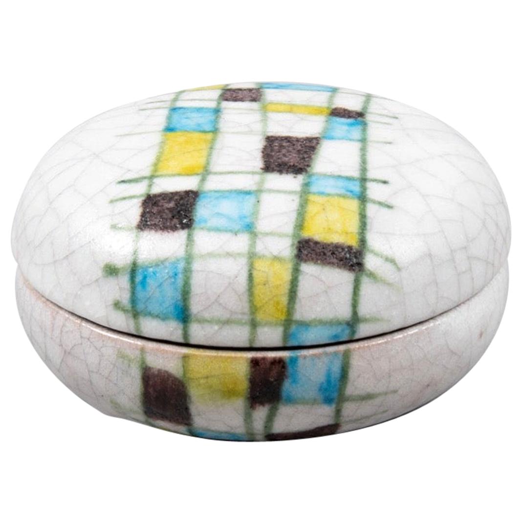 Ceramic Round Lided Box by Guido Gambone Abstract Hand Painted Decor