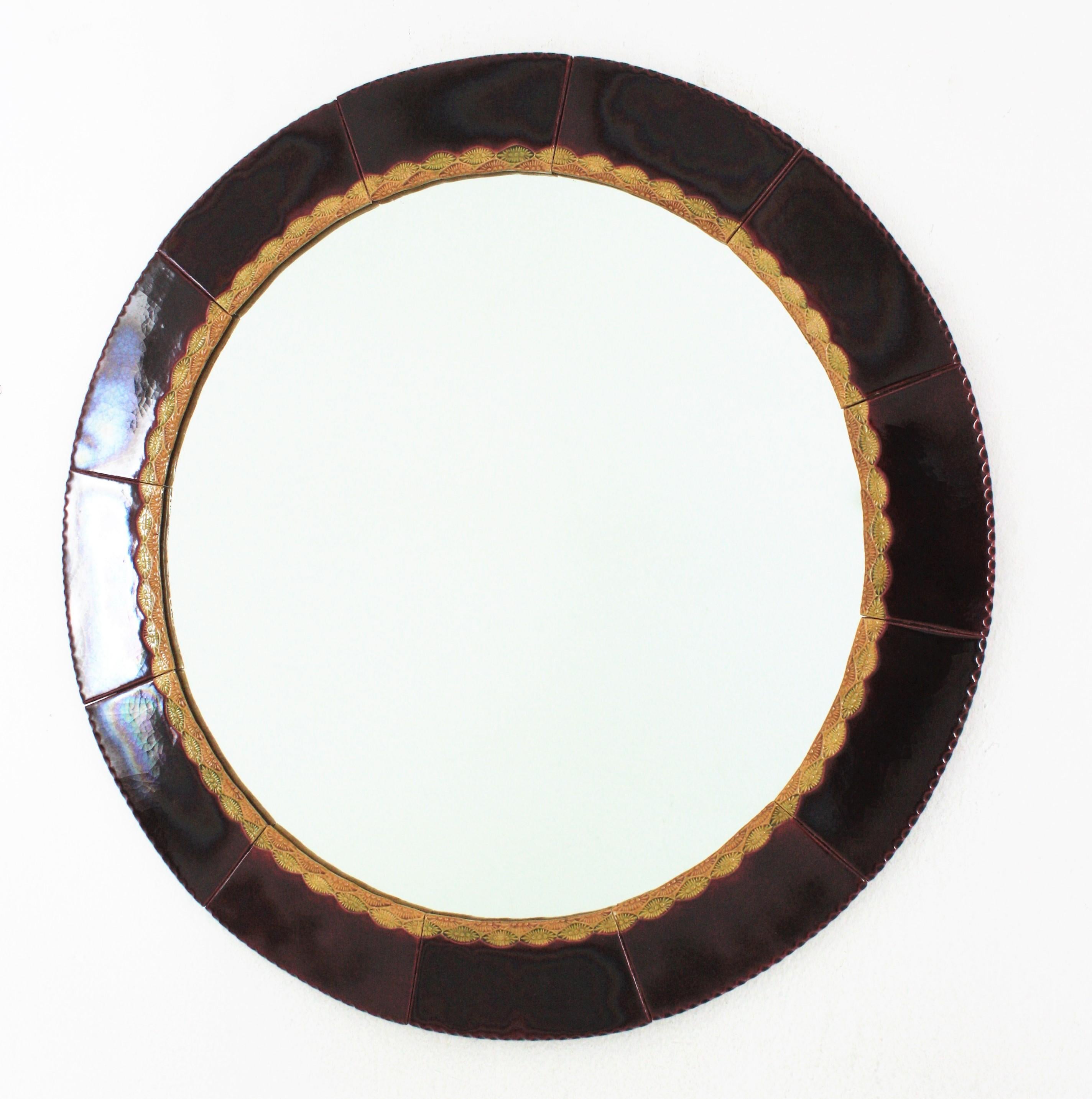 20th Century Ceramic Round Mirror, Spain, 1960s