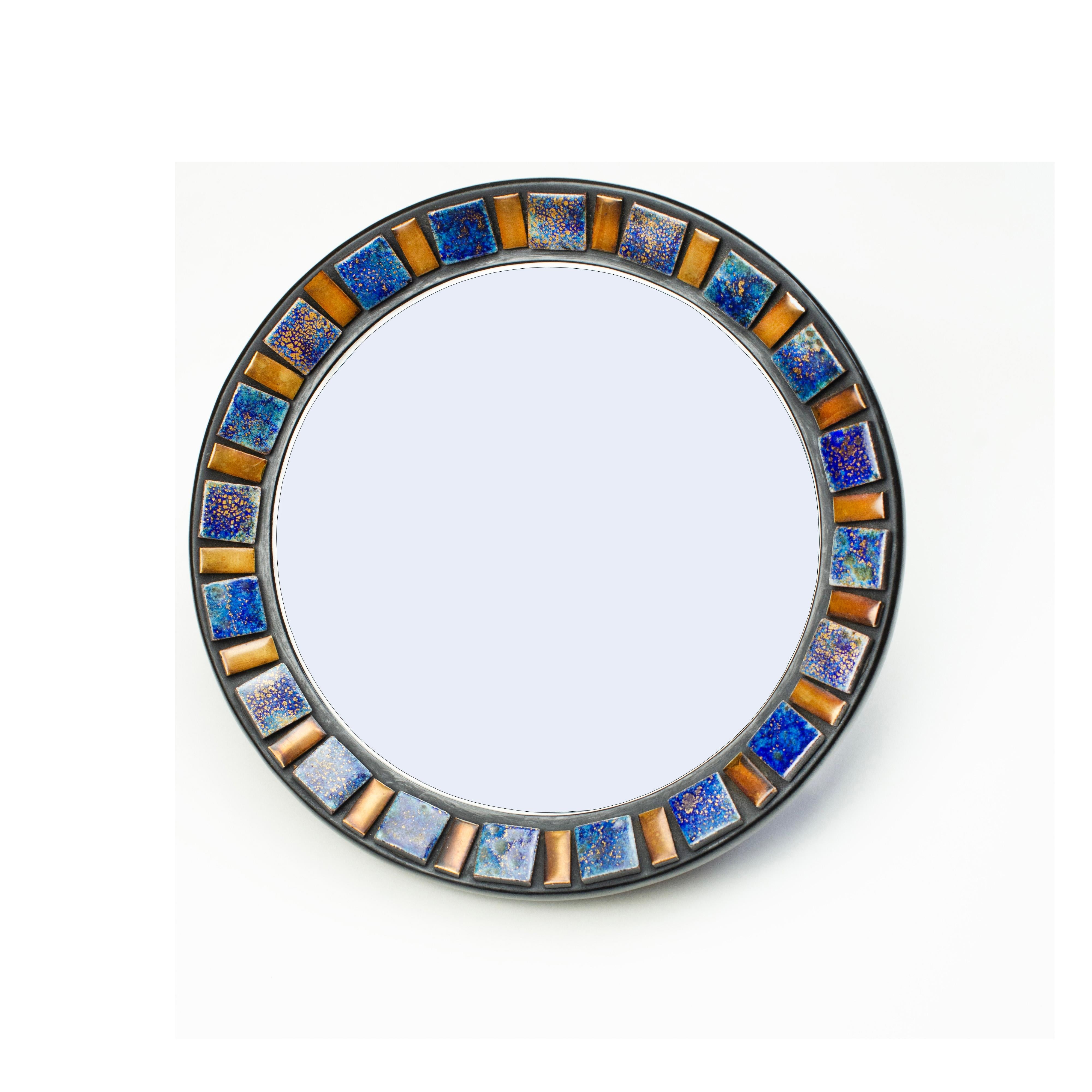 Ceramic Round Wall Mirror, Convex Glass, Belgium 1970s In Good Condition In ROUEN, Normandie