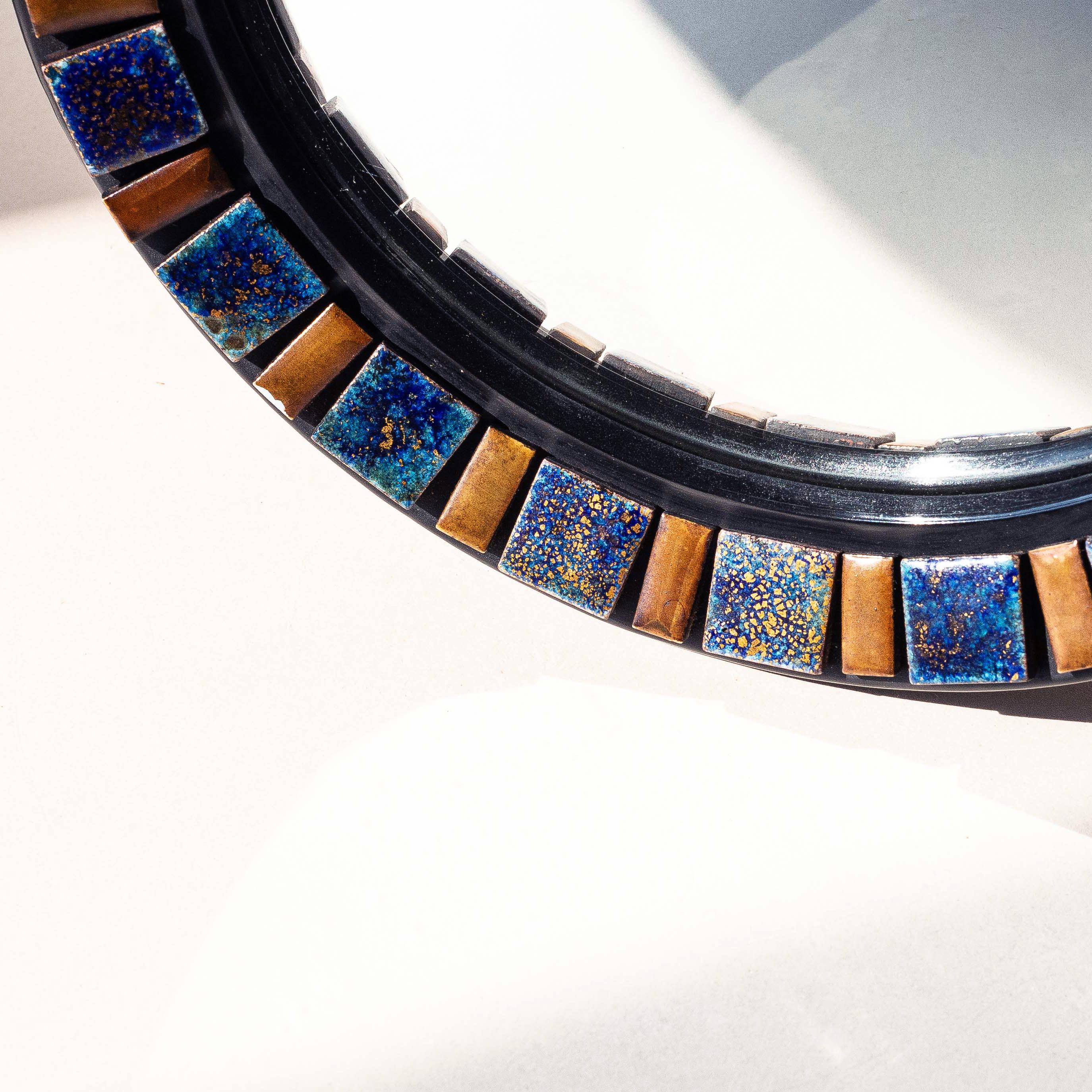 Ceramic Round Wall Mirror, Convex Glass, Belgium 1970s 1