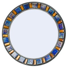 Ceramic Round Wall Mirror, Convex Glass, Belgium 1970s