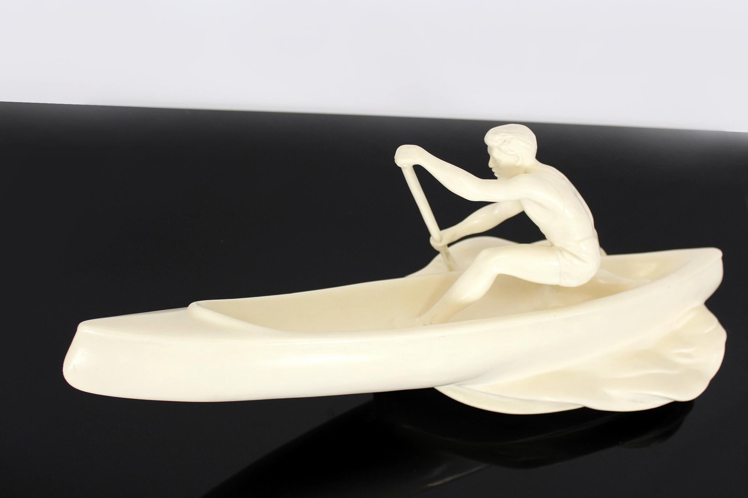 Ceramic Rower Statue from Jihokera Bechyně, 1950s In Good Condition For Sale In Żory, PL