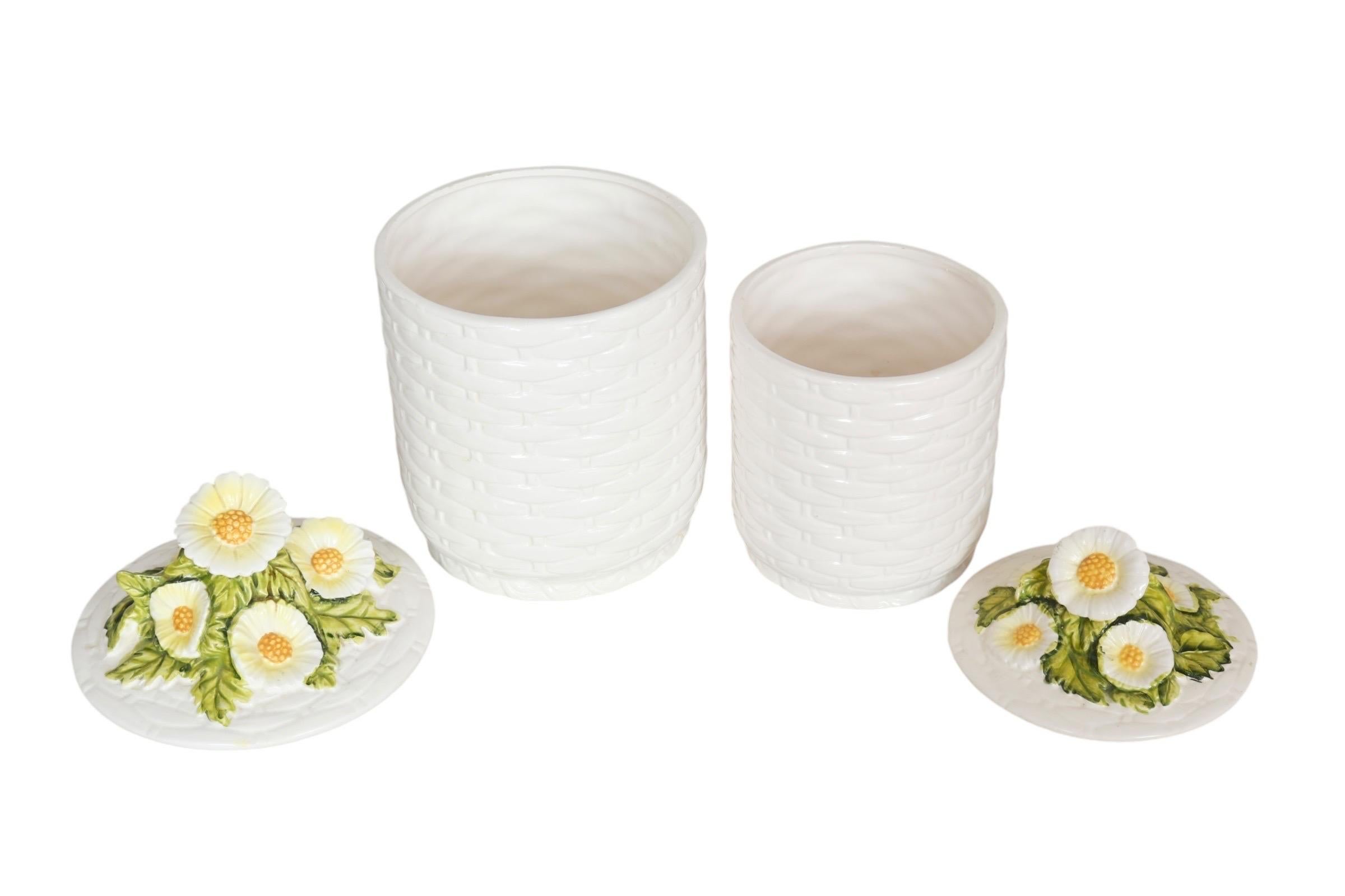 Japanese Ceramic ‘Rustic Daisy’ Canisters - Set of 2