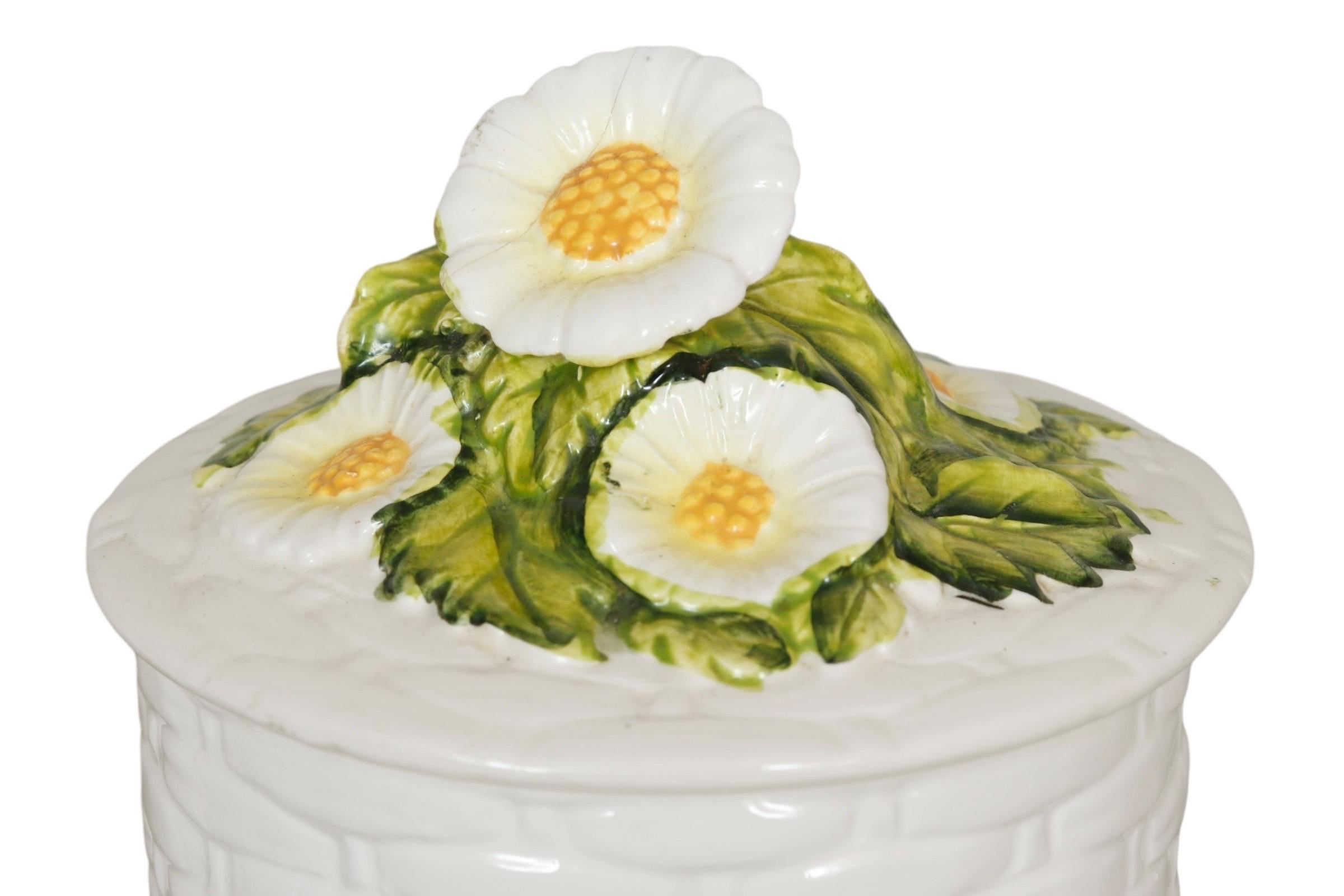 Ceramic ‘Rustic Daisy’ Canisters - Set of 2 In Good Condition In Bradenton, FL