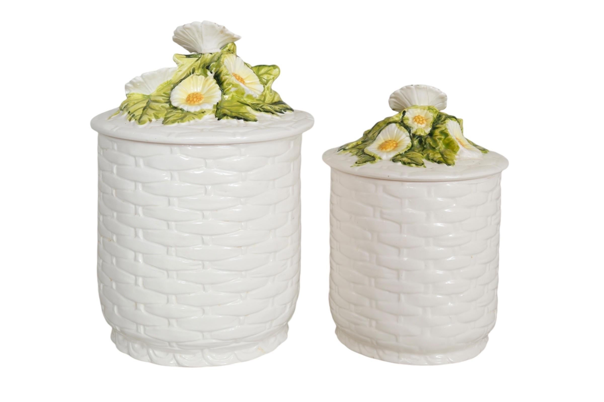 Late 20th Century Ceramic ‘Rustic Daisy’ Canisters - Set of 2