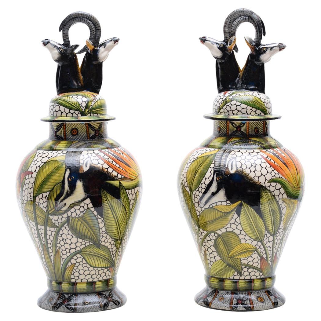 Ceramic Sable Urns  Pair , hand made in South Africa