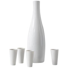 Ceramic Sake Set with Bottle and 4 Cups by La Gardo Tackett, 1950s