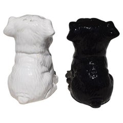 Ceramic Salt and Pepper Dog Shakers in Black and White, A Pair