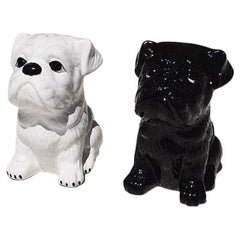 Vintage Ceramic Salt and Pepper Dog Shakers in Black and White, A Pair