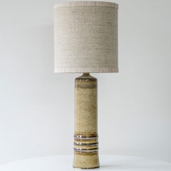Ceramic Sand Table Lamp, Neutral Custom Lampshade by R. Houben
