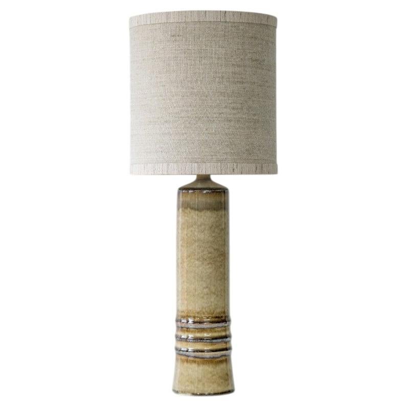 Ceramic Sand Table Lamp, Neutral Custom Lampshade by R. Houben For Sale